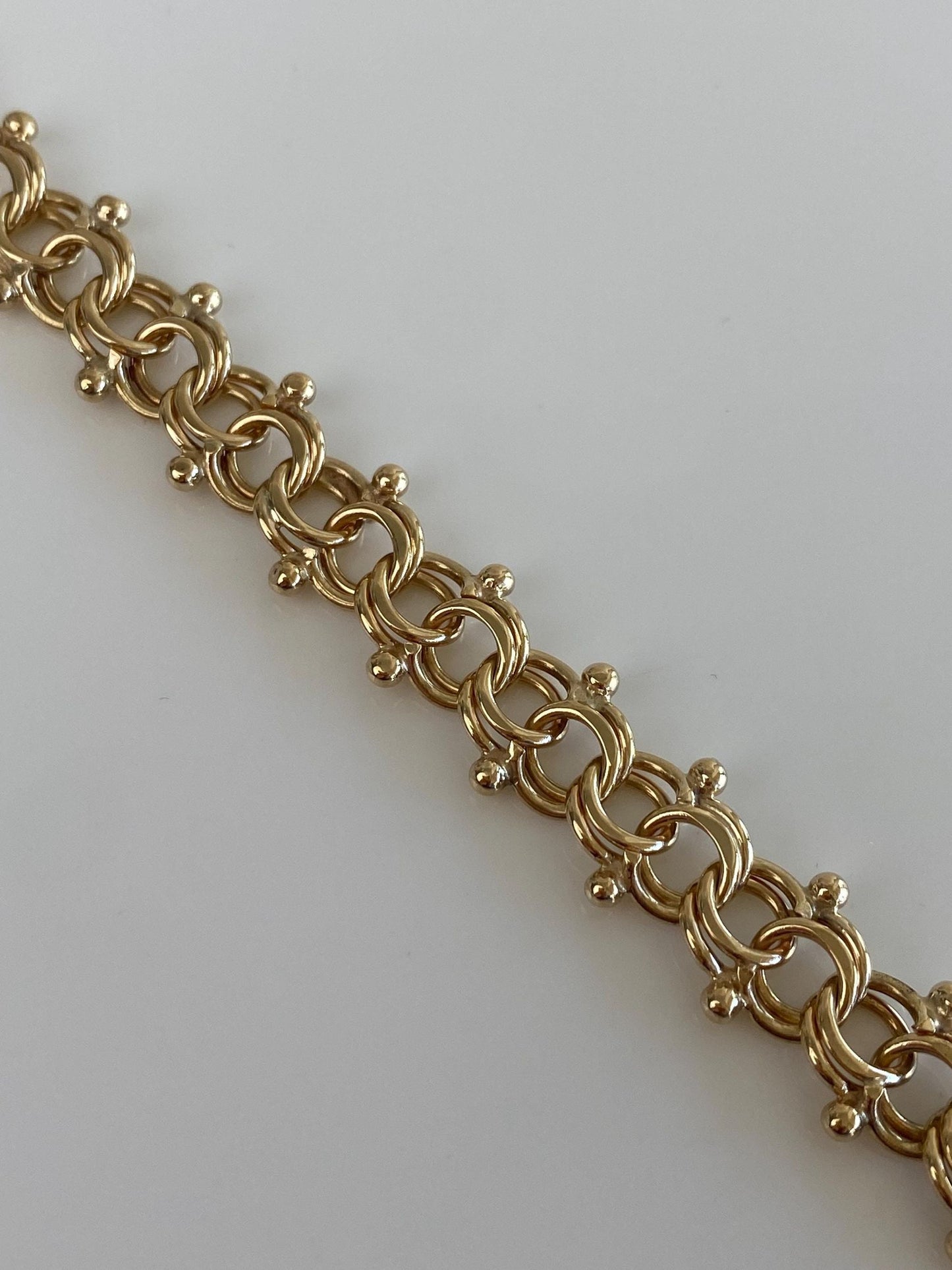 Vintage Solid 14k Yellow Gold Chunky Double Link Charm Bracelet - 7.25 inches