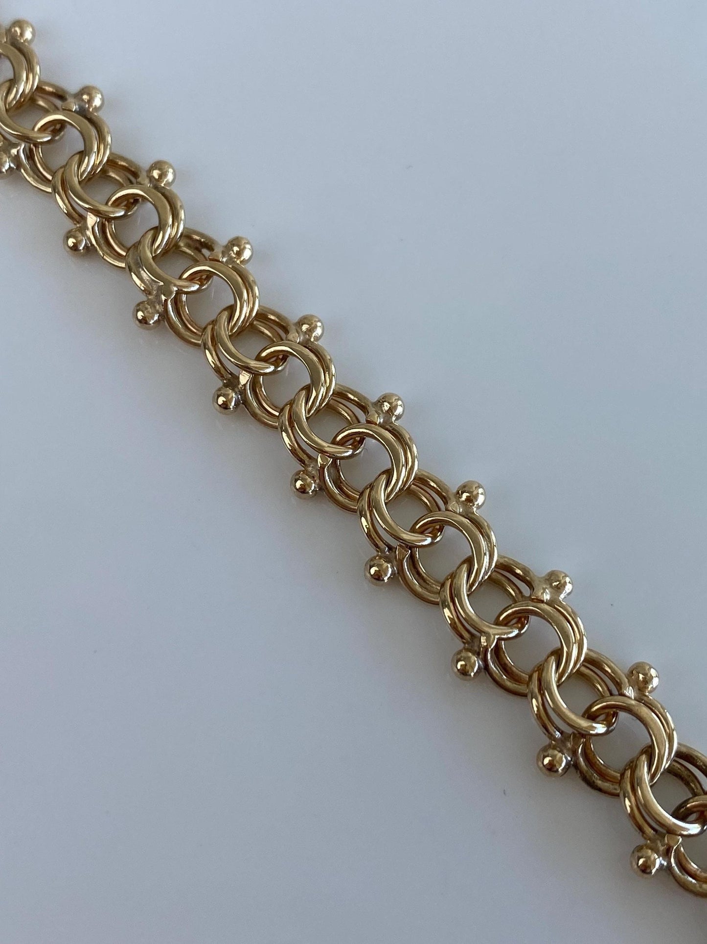 Vintage Solid 14k Yellow Gold Chunky Double Link Charm Bracelet - 7.25 inches