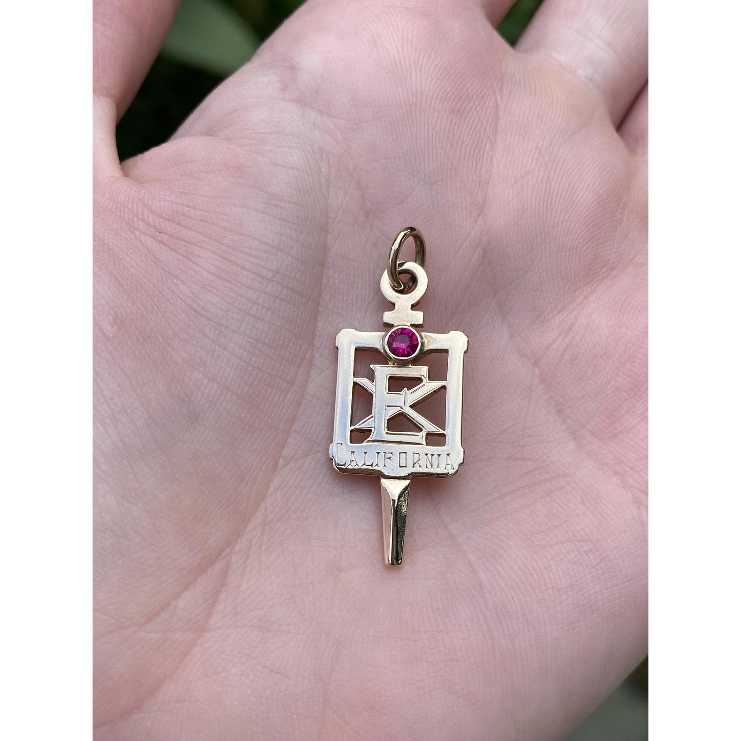 Vintage Solid 10k Yellow Gold Pink Sapphire Key Charm