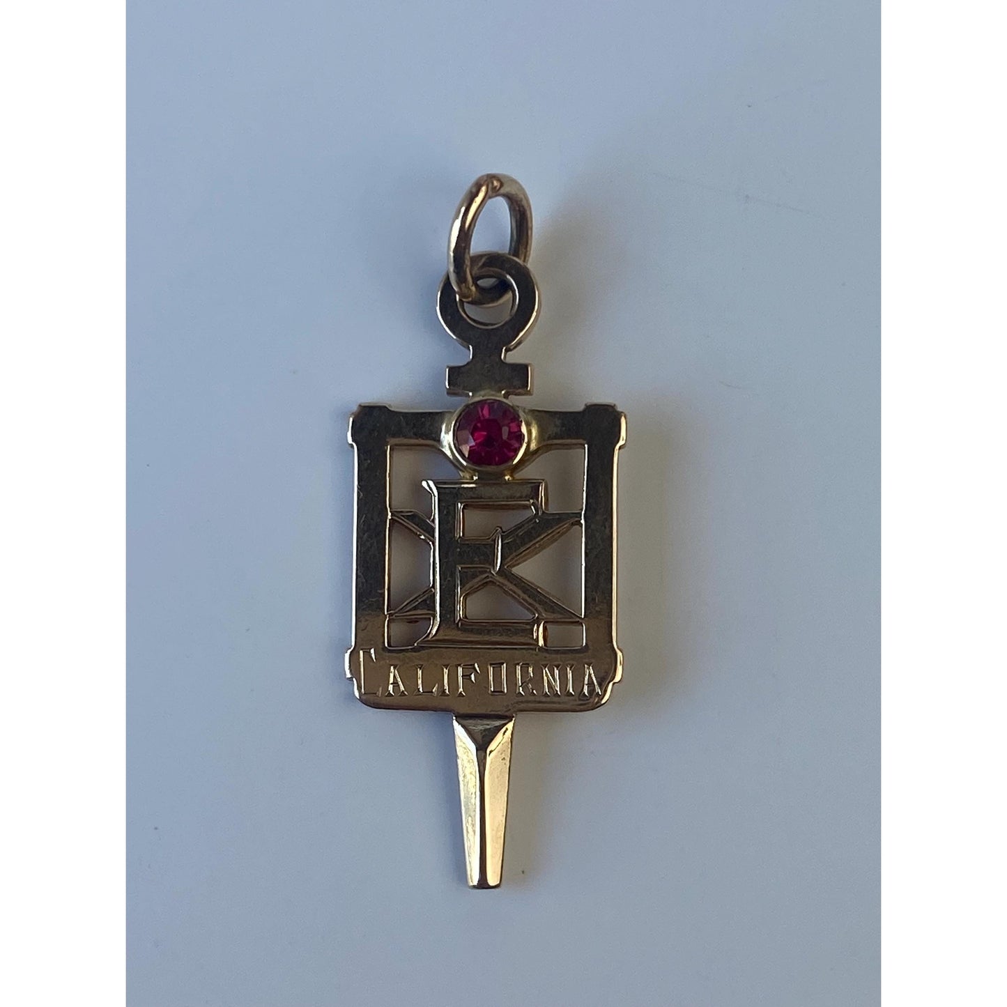 Vintage Solid 10k Yellow Gold Pink Sapphire Key Charm