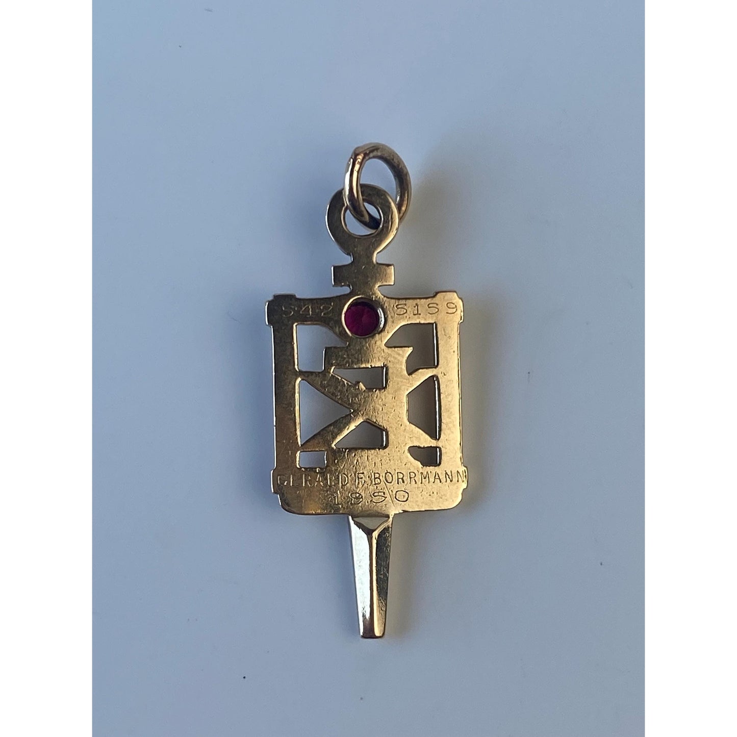 Vintage Solid 10k Yellow Gold Pink Sapphire Key Charm