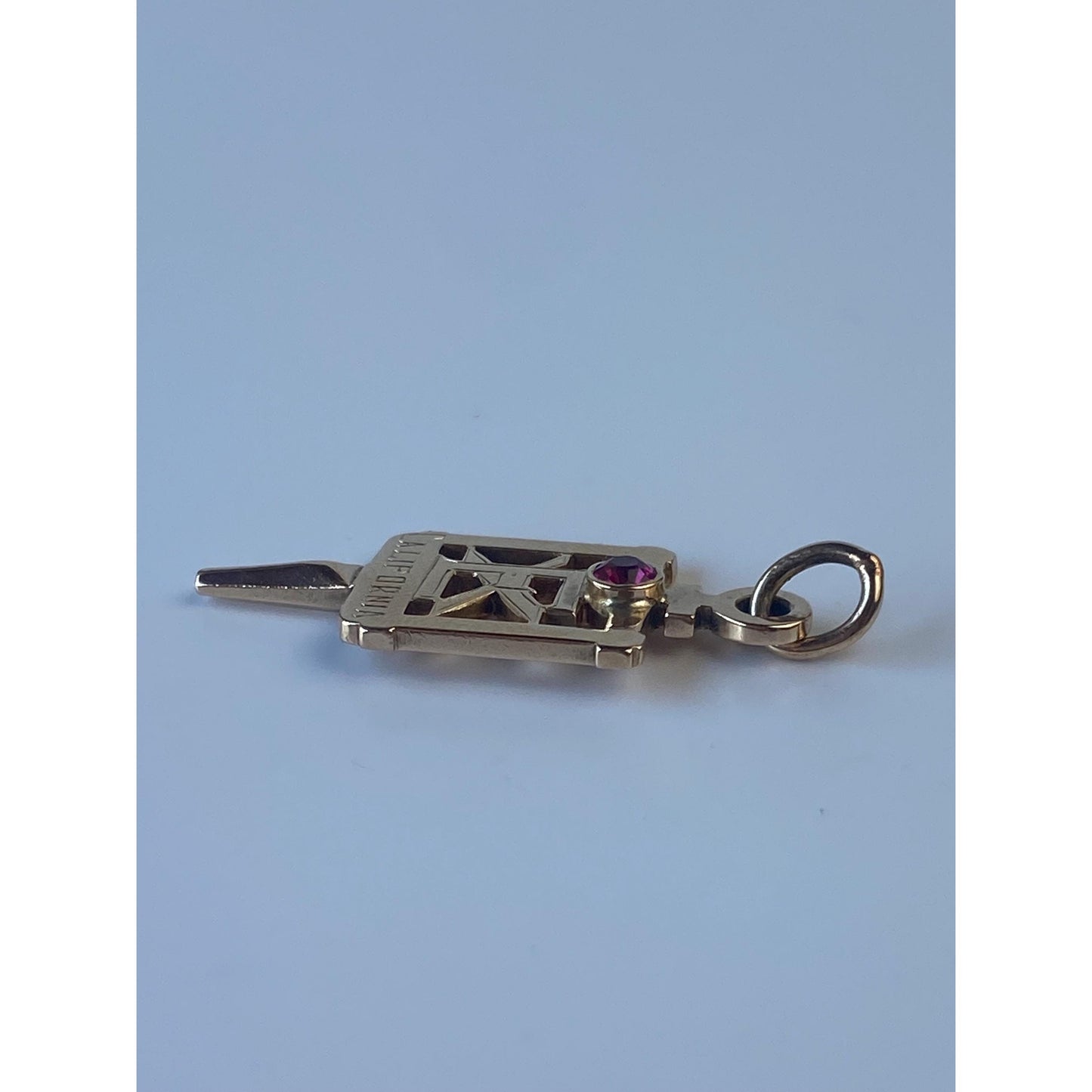 Vintage Solid 10k Yellow Gold Pink Sapphire Key Charm