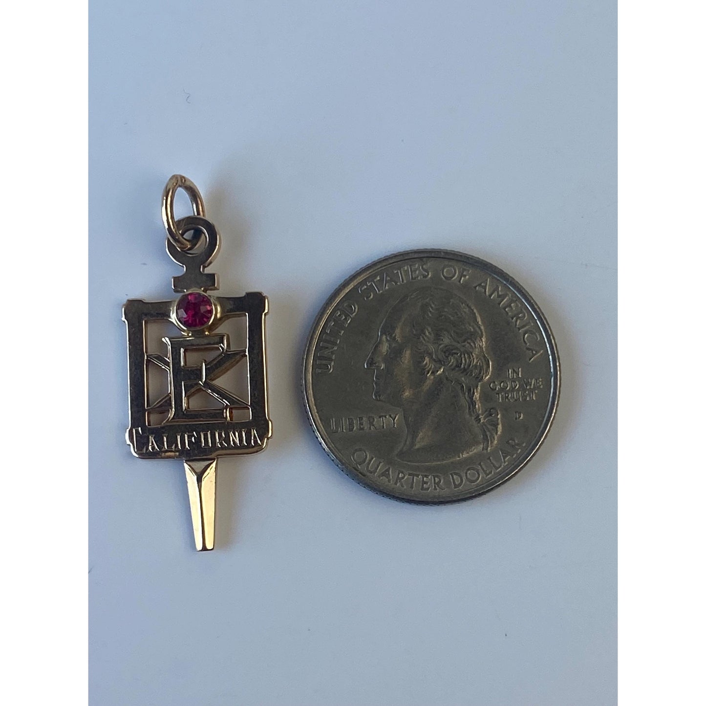 Vintage Solid 10k Yellow Gold Pink Sapphire Key Charm