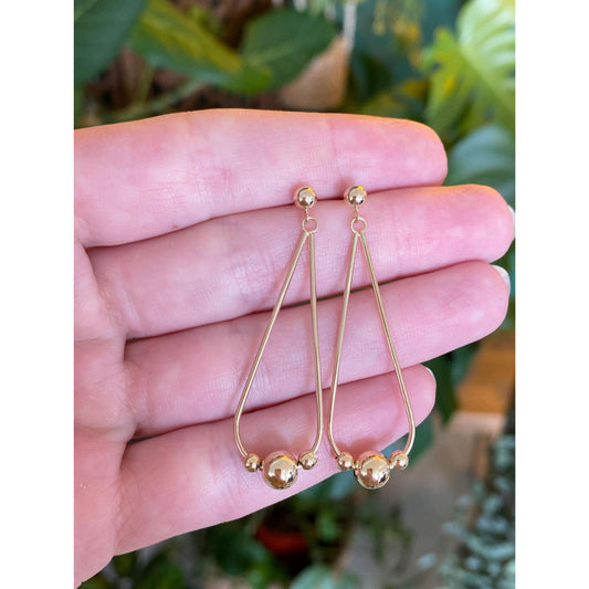 Vintage 14k Yellow Gold Teardrop Ball Dangle Stud Earrings