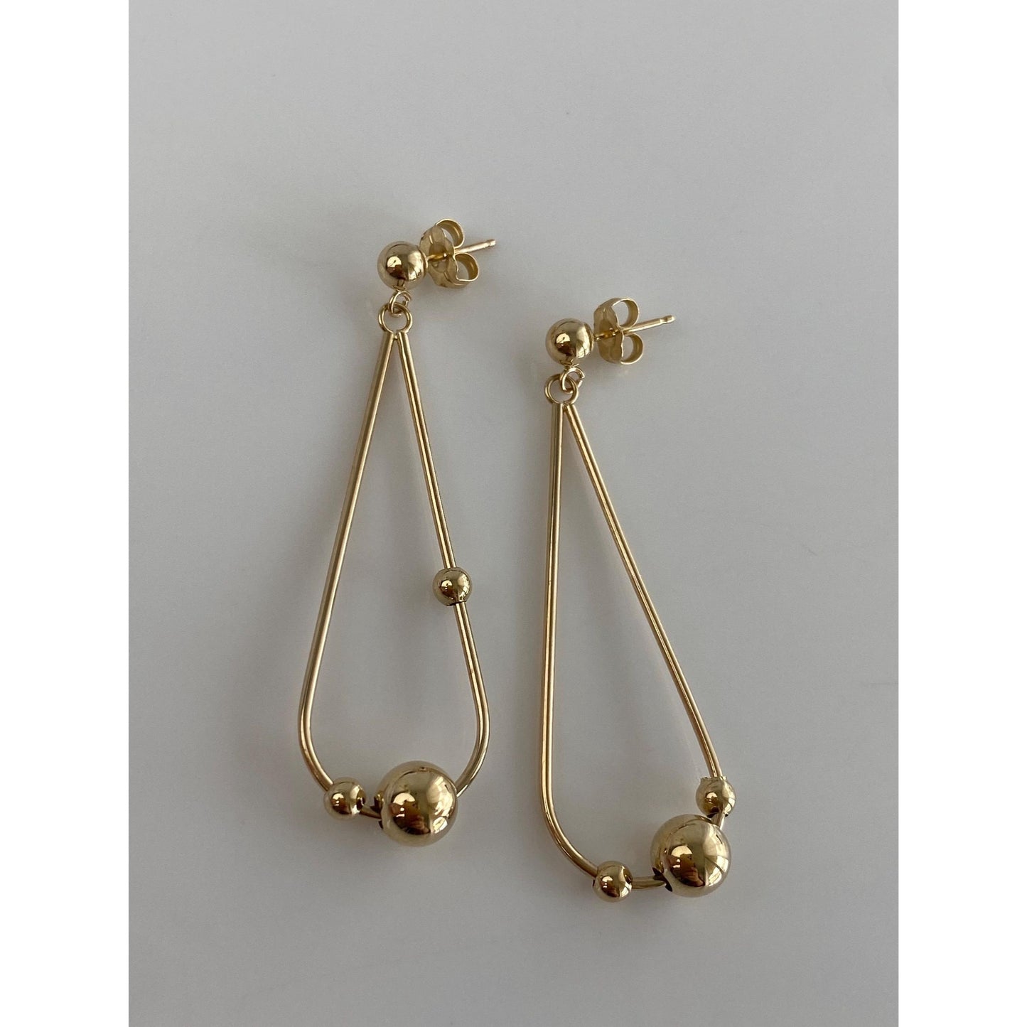 Vintage 14k Yellow Gold Teardrop Ball Dangle Stud Earrings