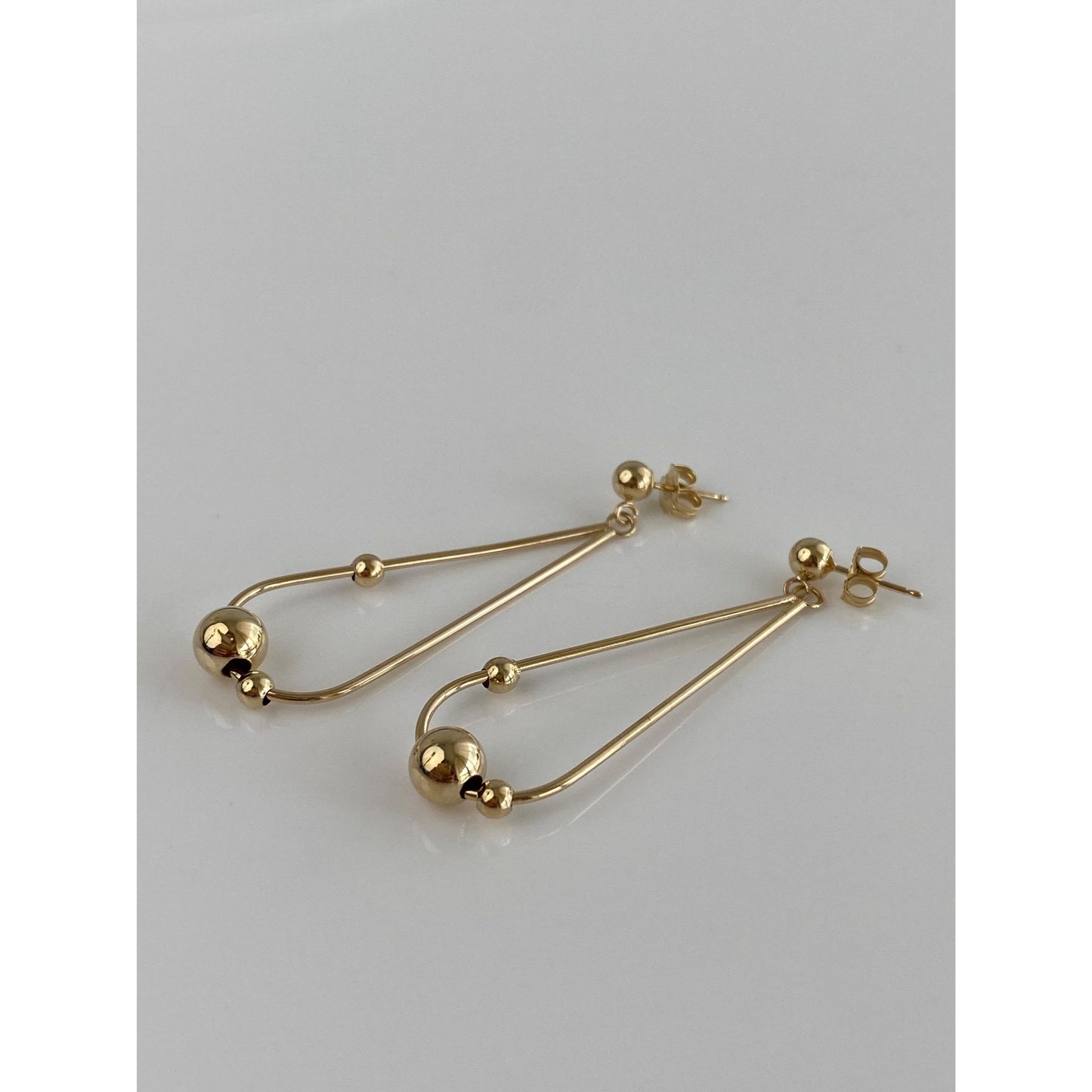 Vintage 14k Yellow Gold Teardrop Ball Dangle Stud Earrings