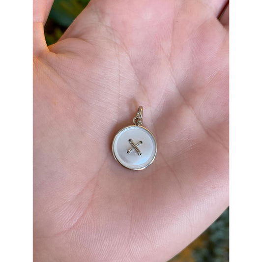 Vintage 14k Rose Gold & Platinum Mother Of Pearl Button Cufflink Conversion Charm