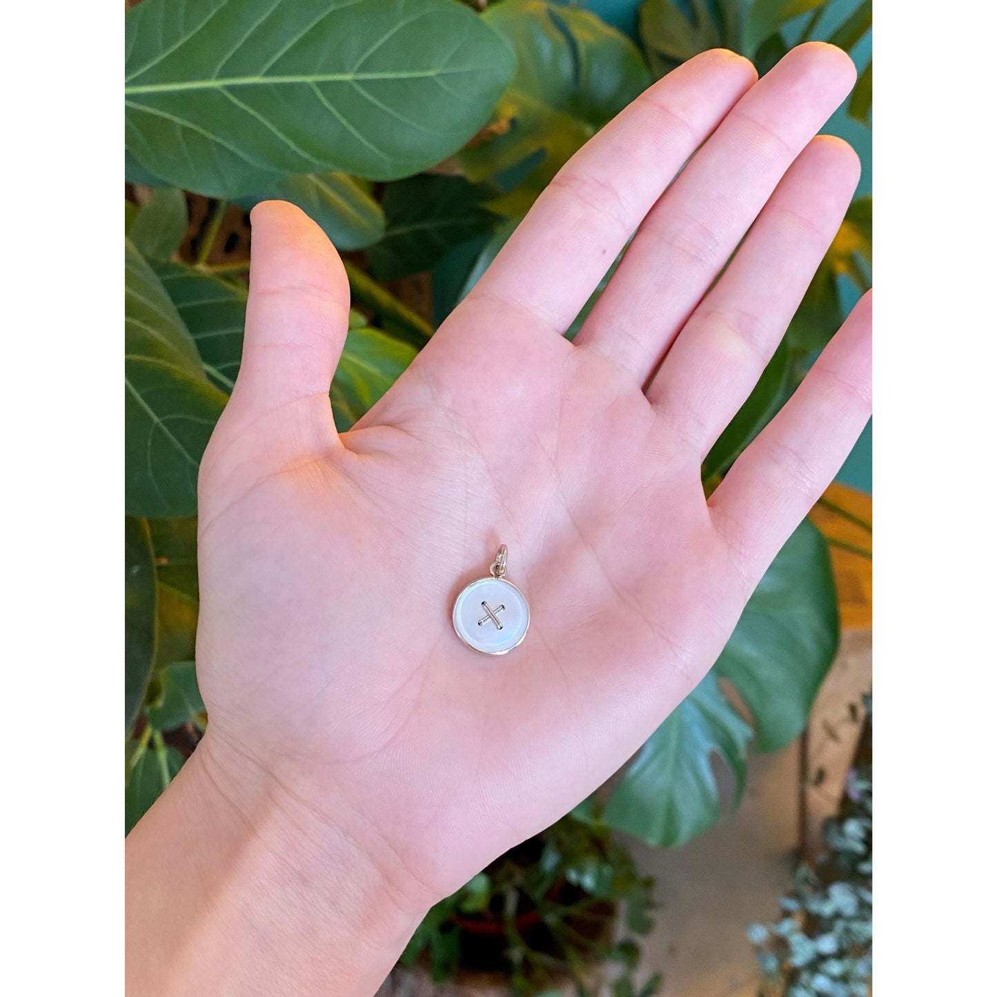 Vintage 14k Rose Gold & Platinum Mother Of Pearl Button Cufflink Conversion Charm