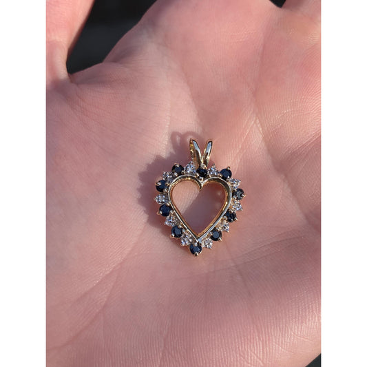 Vintage Solid 10k Yellow Gold Dark Blue Spinel Diamond Heart Charm
