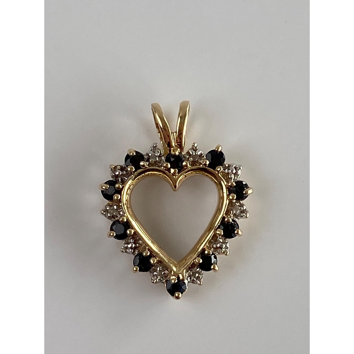 Vintage Solid 10k Yellow Gold Dark Blue Spinel Diamond Heart Charm