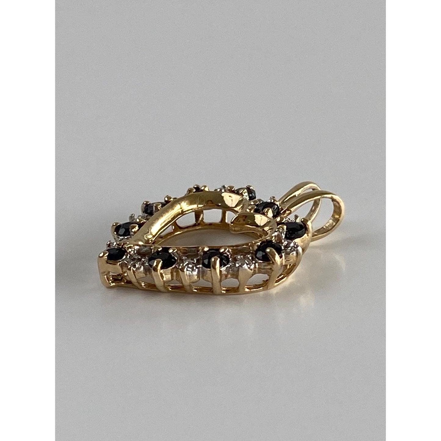Vintage Solid 10k Yellow Gold Dark Blue Spinel Diamond Heart Charm