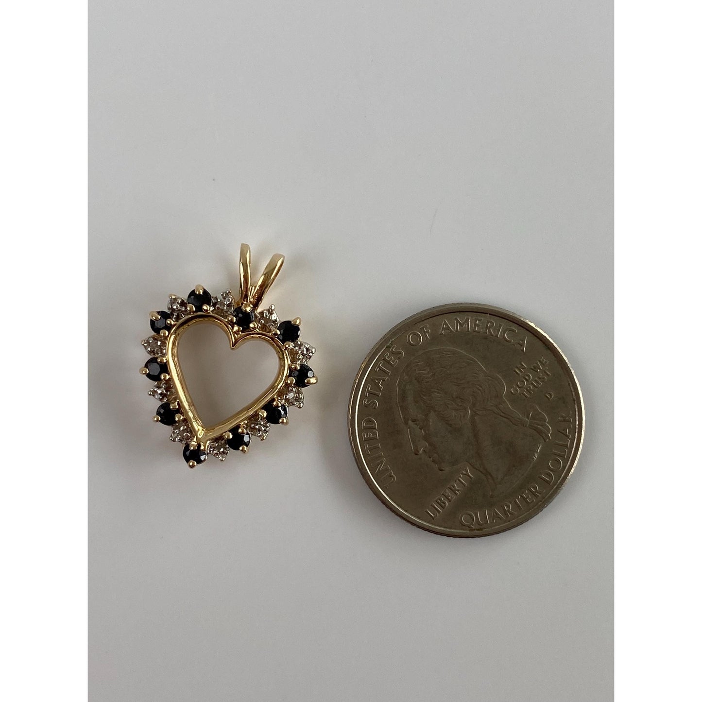 Vintage Solid 10k Yellow Gold Dark Blue Spinel Diamond Heart Charm