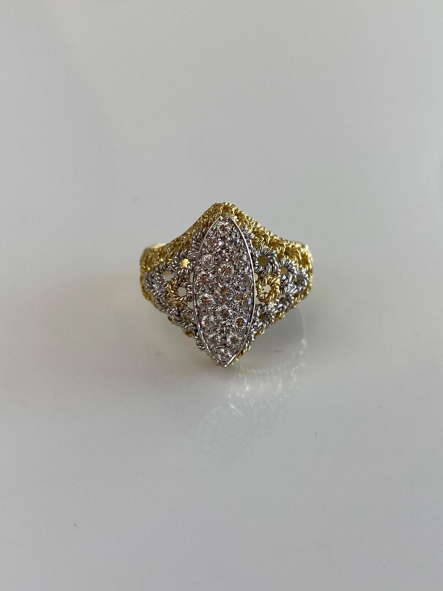 Vintage Solid 18k White & Yellow Gold Diamond Cluster Ring - Size 8.25