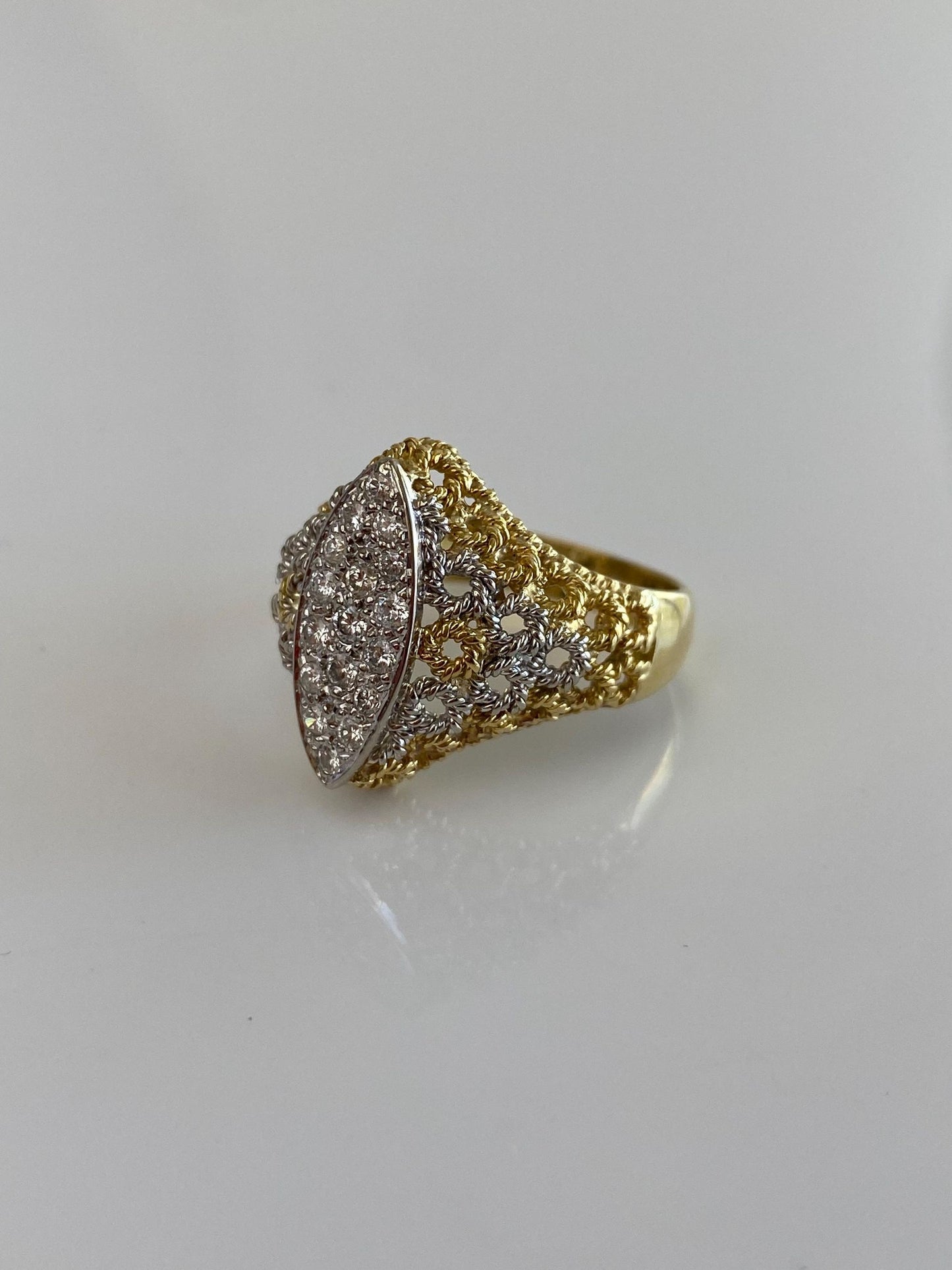 Vintage Solid 18k White & Yellow Gold Diamond Cluster Ring - Size 8.25
