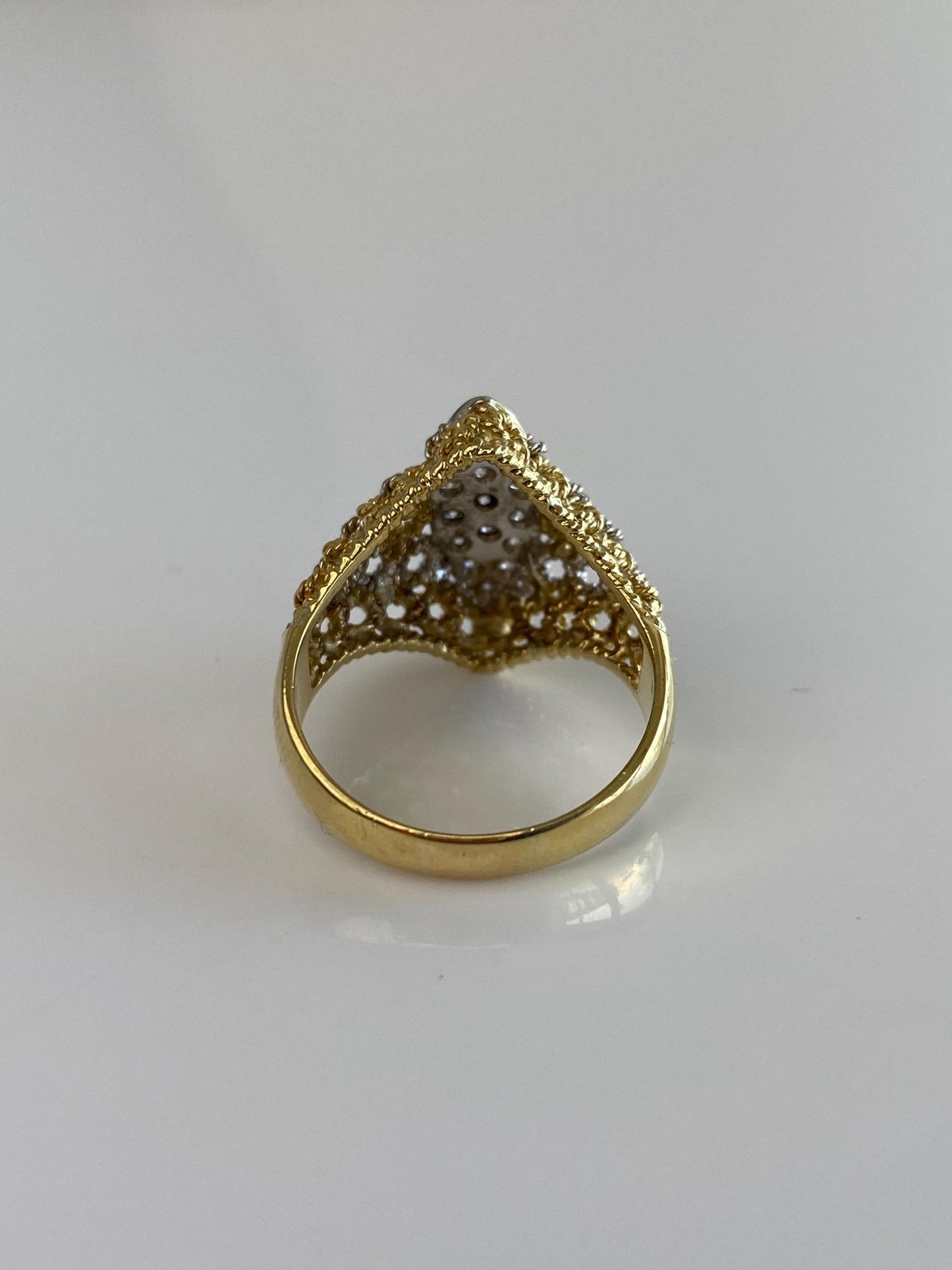 Vintage Solid 18k White & Yellow Gold Diamond Cluster Ring - Size 8.25
