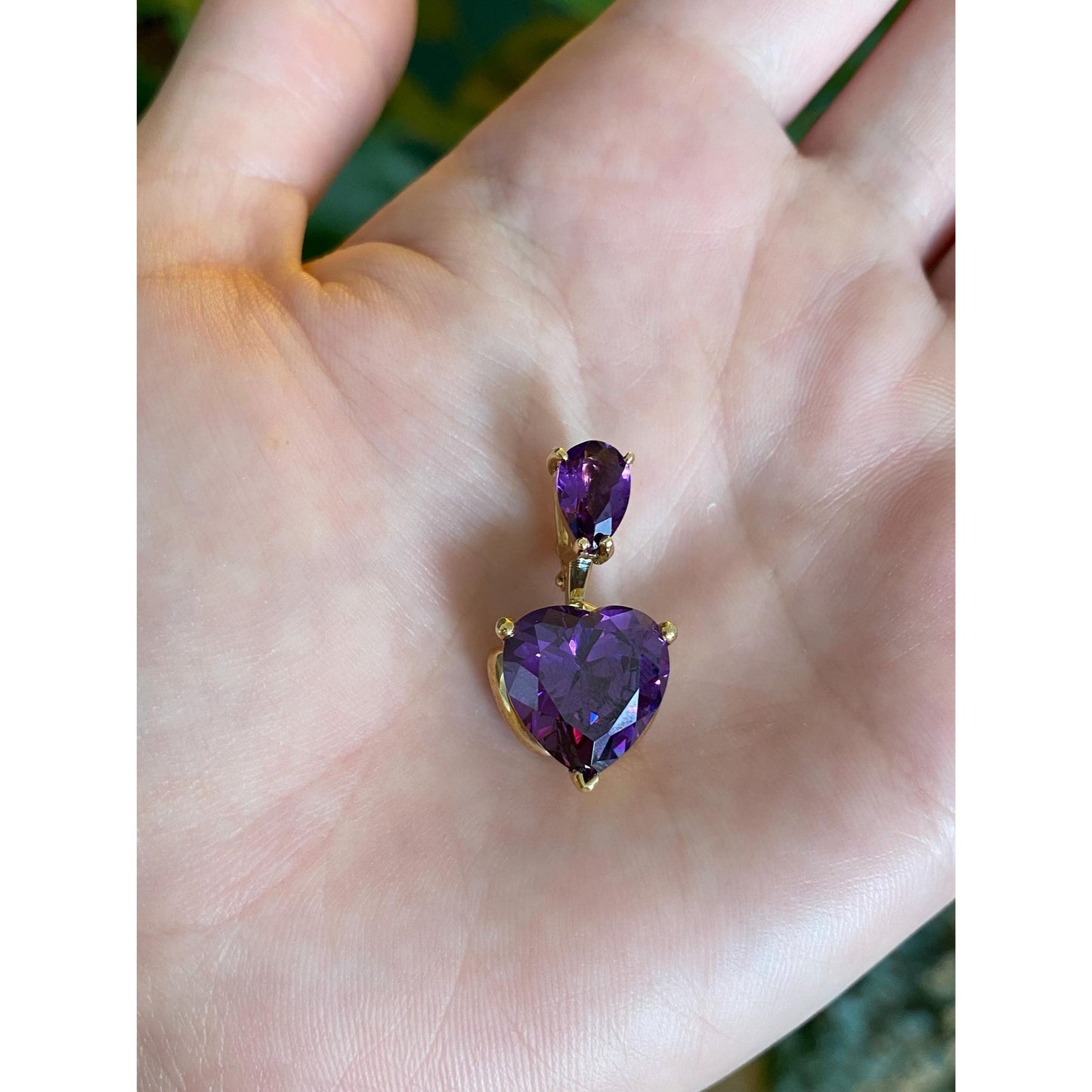 Vintage Solid 14k Yellow Gold Amethyst Heart Charm
