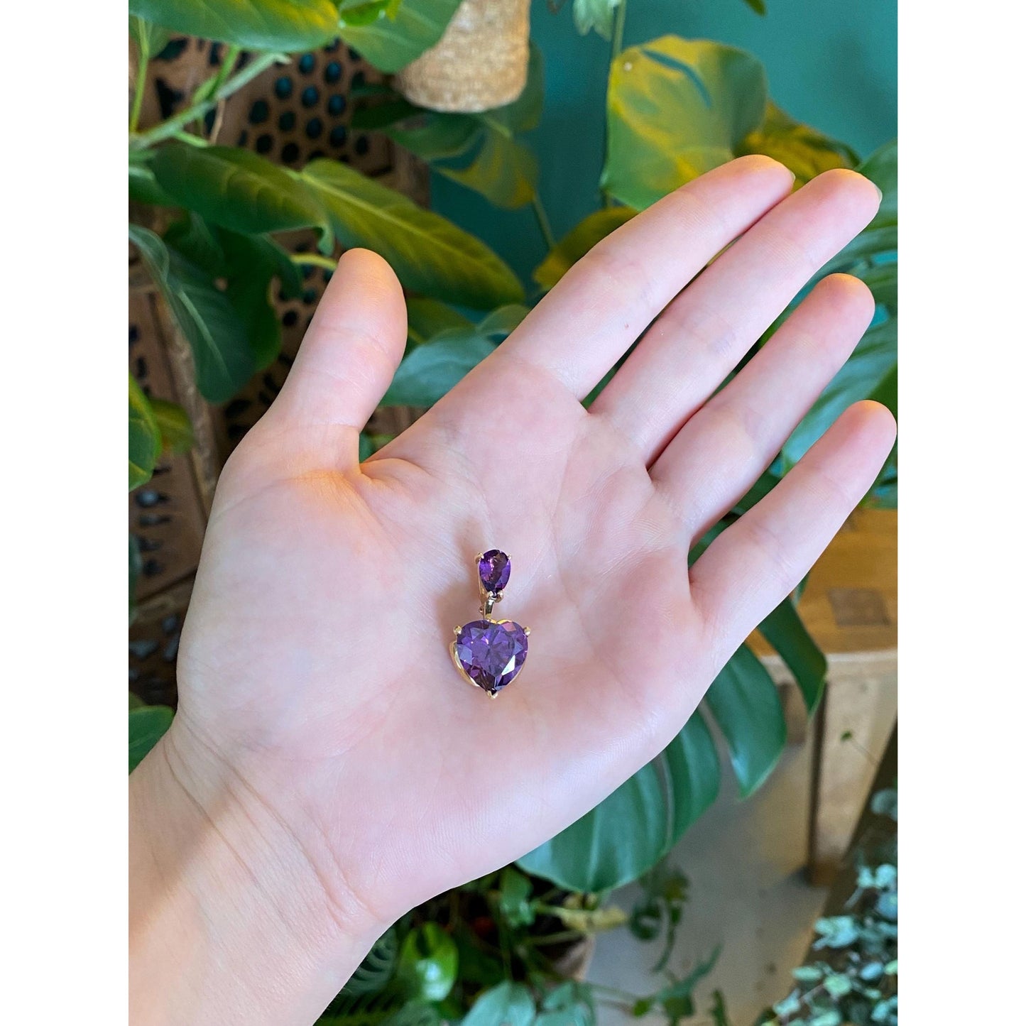 Vintage Solid 14k Yellow Gold Amethyst Heart Charm