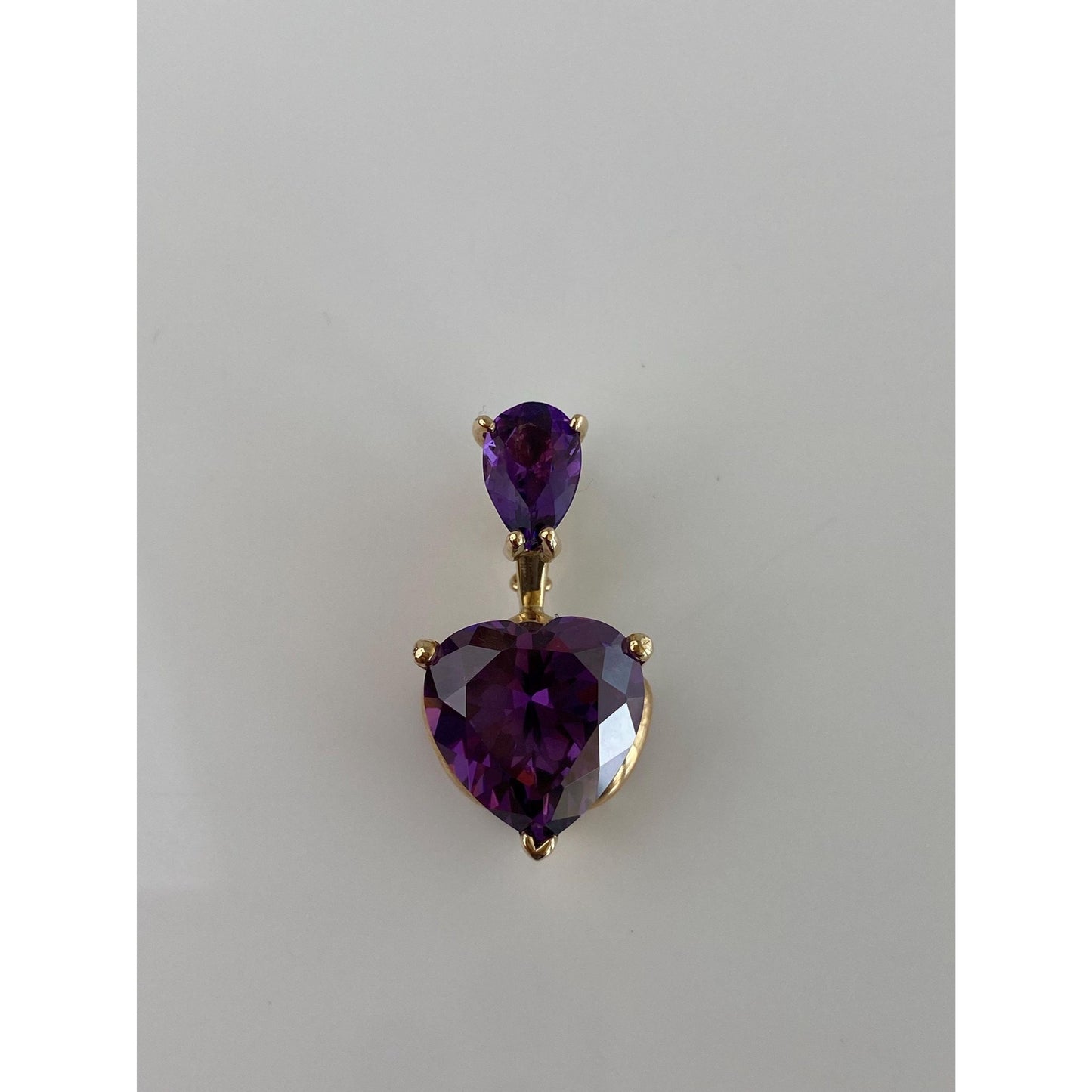 Vintage Solid 14k Yellow Gold Amethyst Heart Charm