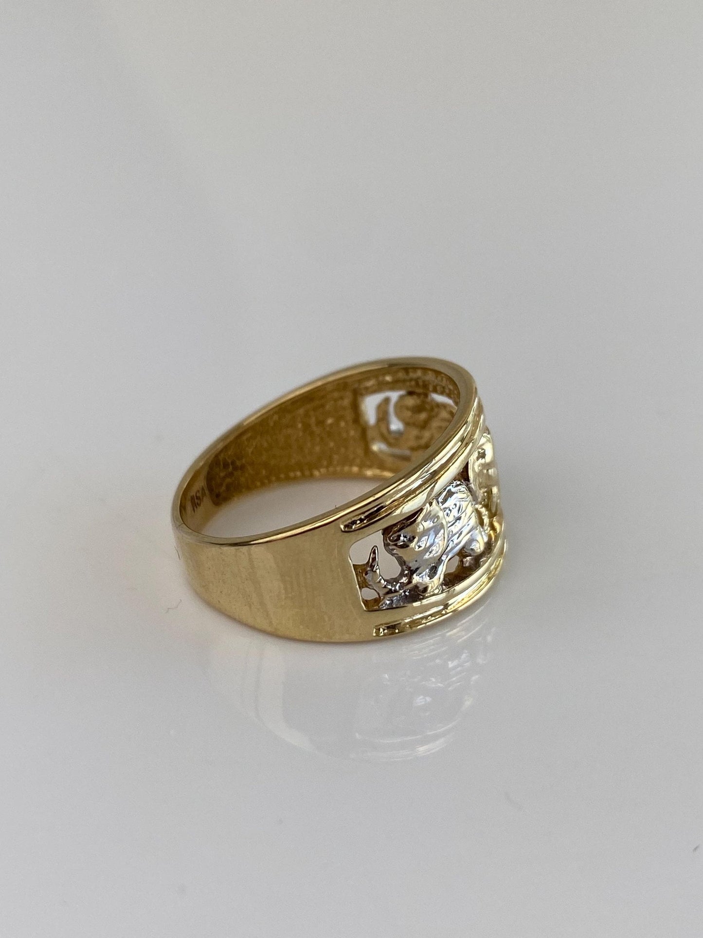 Vintage Solid 14k White & Yellow Gold Elephant Ring Band - Size 8.5