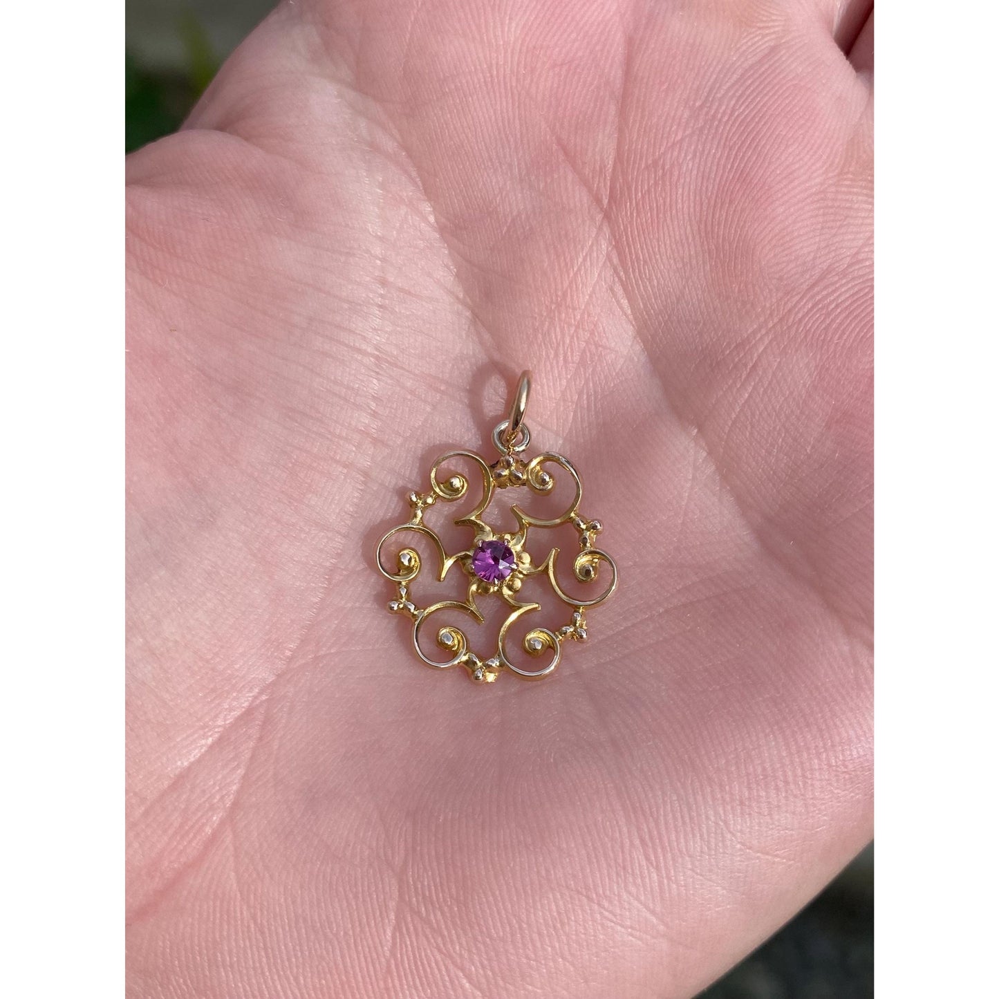 Vintage Solid 10k Yellow Gold Pink Cubic Zirconia Charm