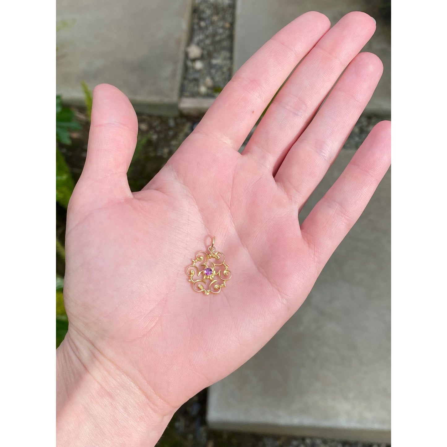 Vintage Solid 10k Yellow Gold Pink Cubic Zirconia Charm