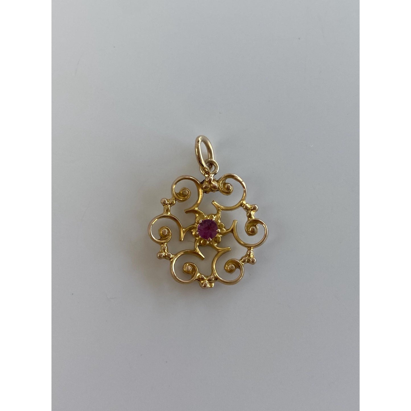 Vintage Solid 10k Yellow Gold Pink Cubic Zirconia Charm