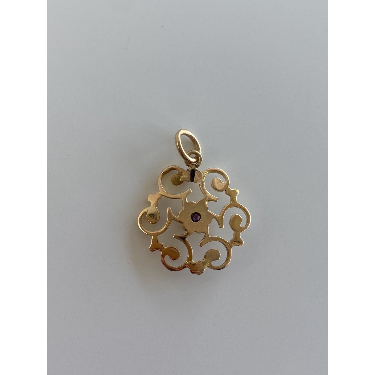 Vintage Solid 10k Yellow Gold Pink Cubic Zirconia Charm