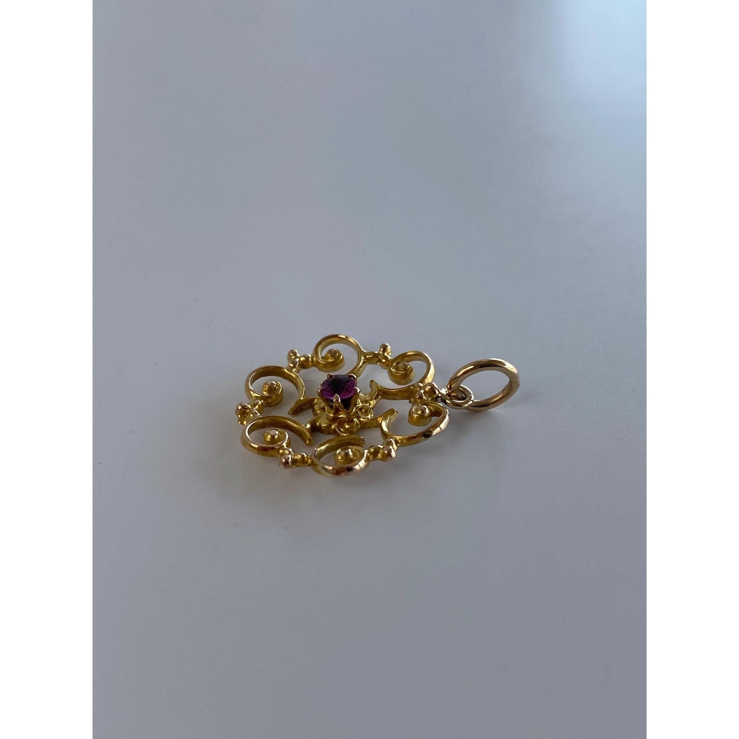 Vintage Solid 10k Yellow Gold Pink Cubic Zirconia Charm