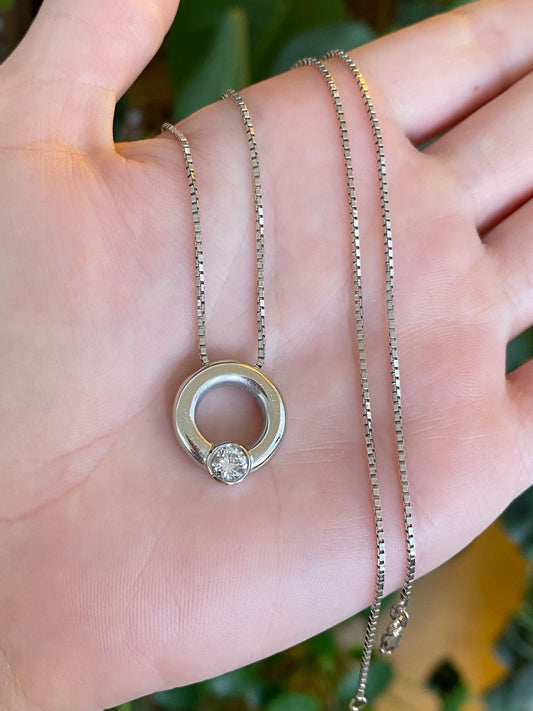 Vintage Solid 14k White Gold Diamond Charm Box Chain Necklace - 18.75 inches