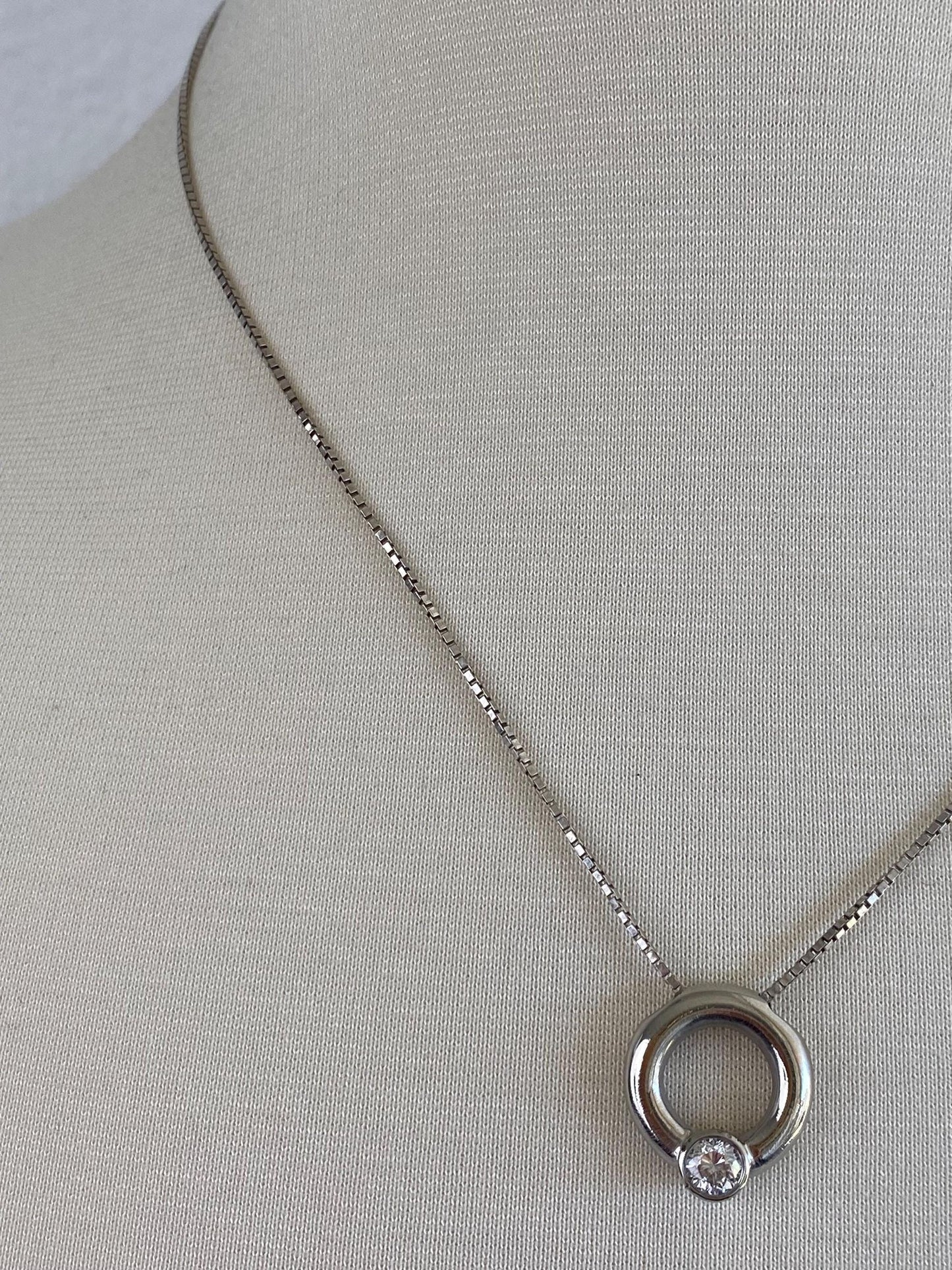 Vintage Solid 14k White Gold Diamond Charm Box Chain Necklace - 18.75 inches