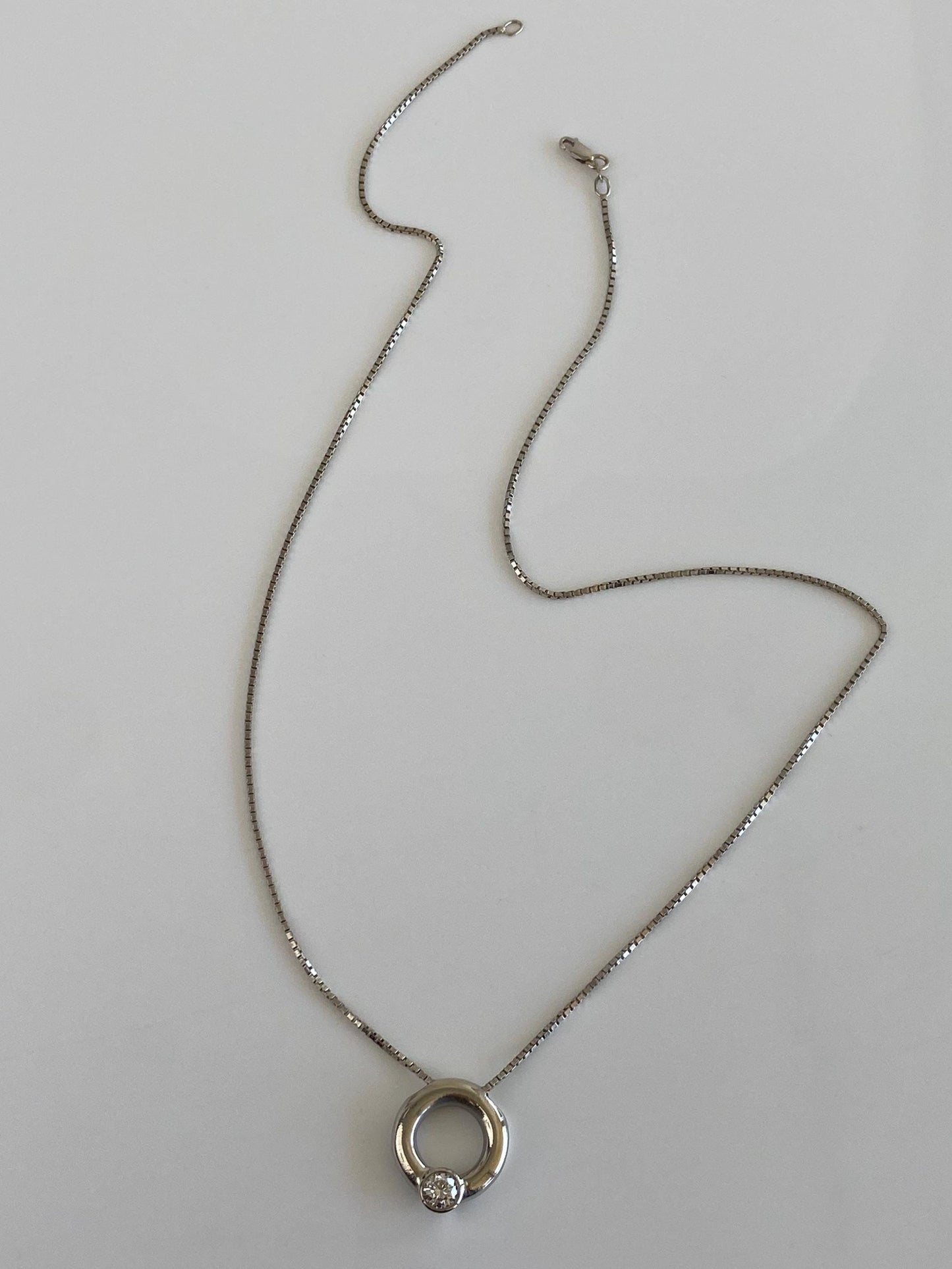 Vintage Solid 14k White Gold Diamond Charm Box Chain Necklace - 18.75 inches