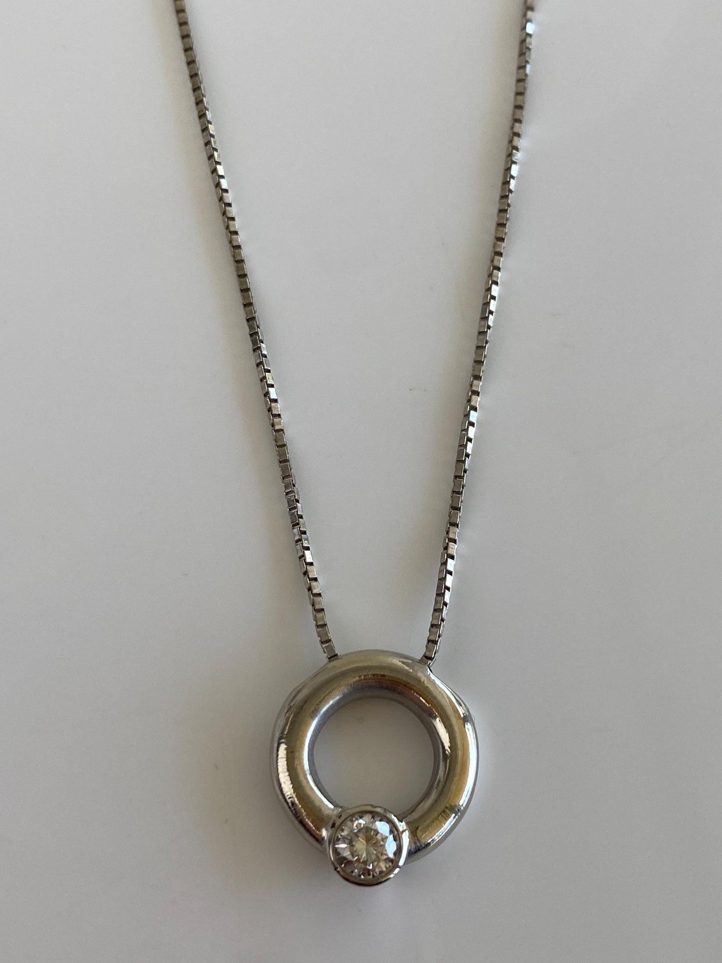 Vintage Solid 14k White Gold Diamond Charm Box Chain Necklace - 18.75 inches