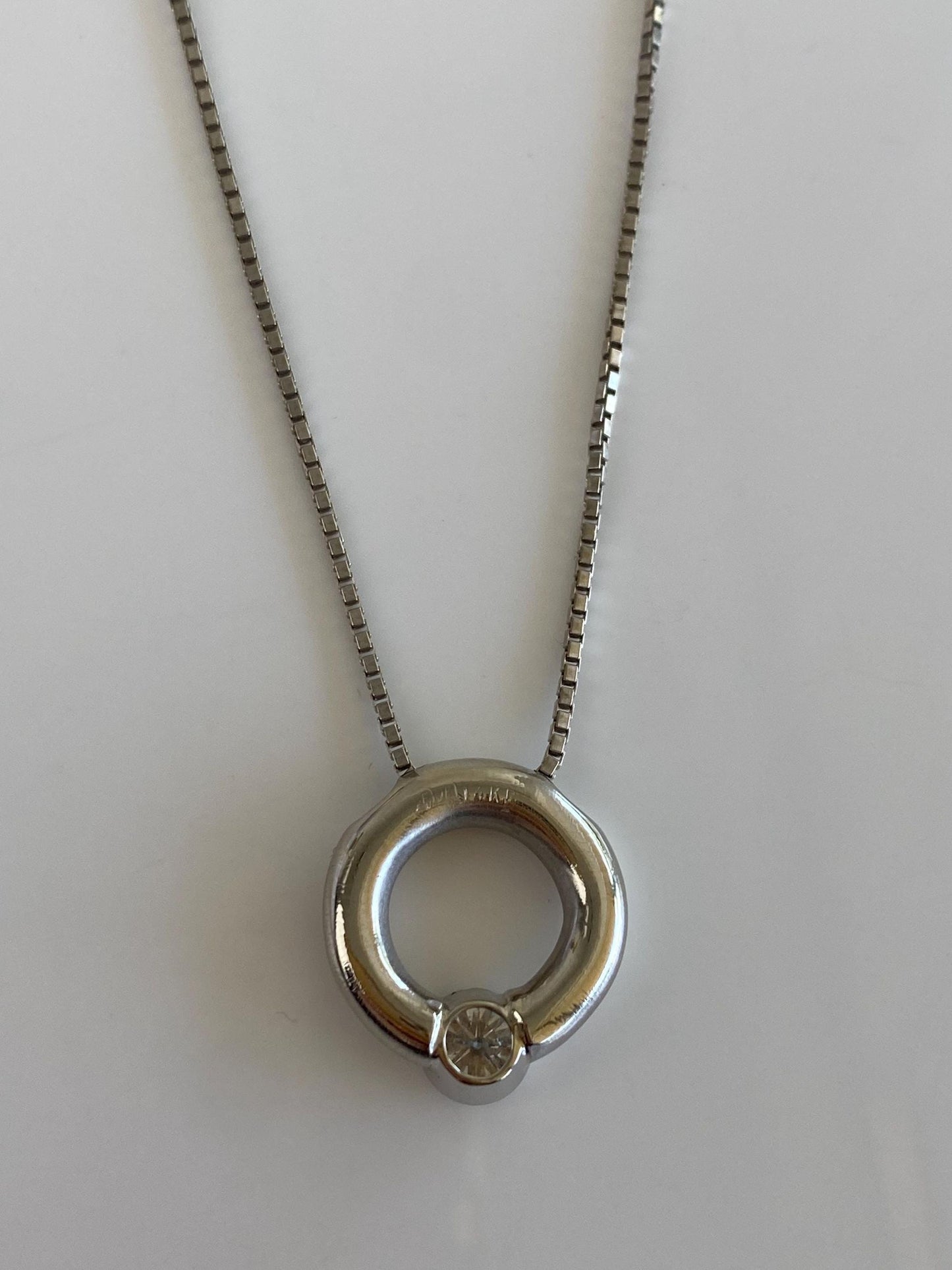Vintage Solid 14k White Gold Diamond Charm Box Chain Necklace - 18.75 inches