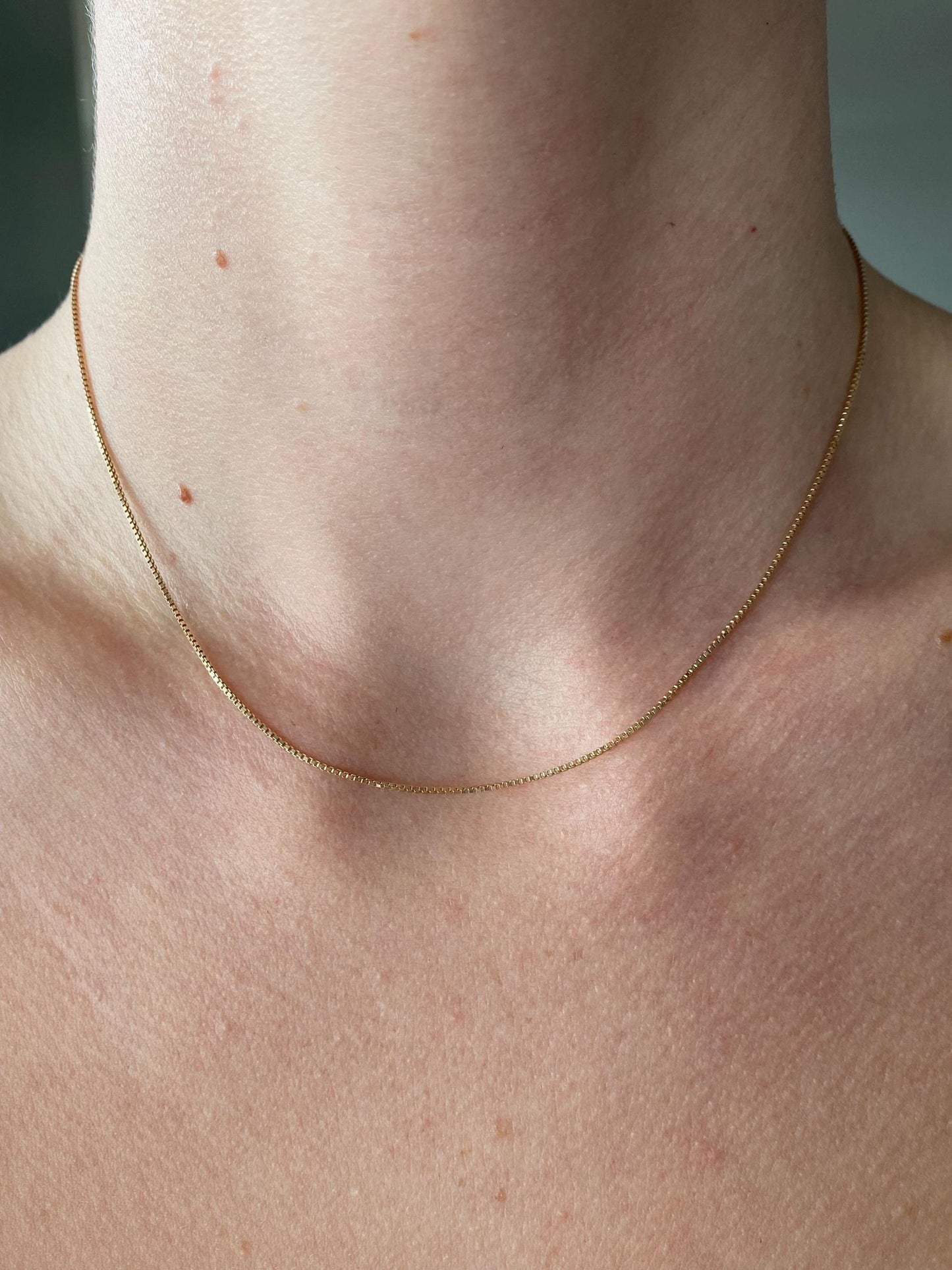 Vintage Solid 10k Yellow Gold Box Chain Necklace - 15.5 inches