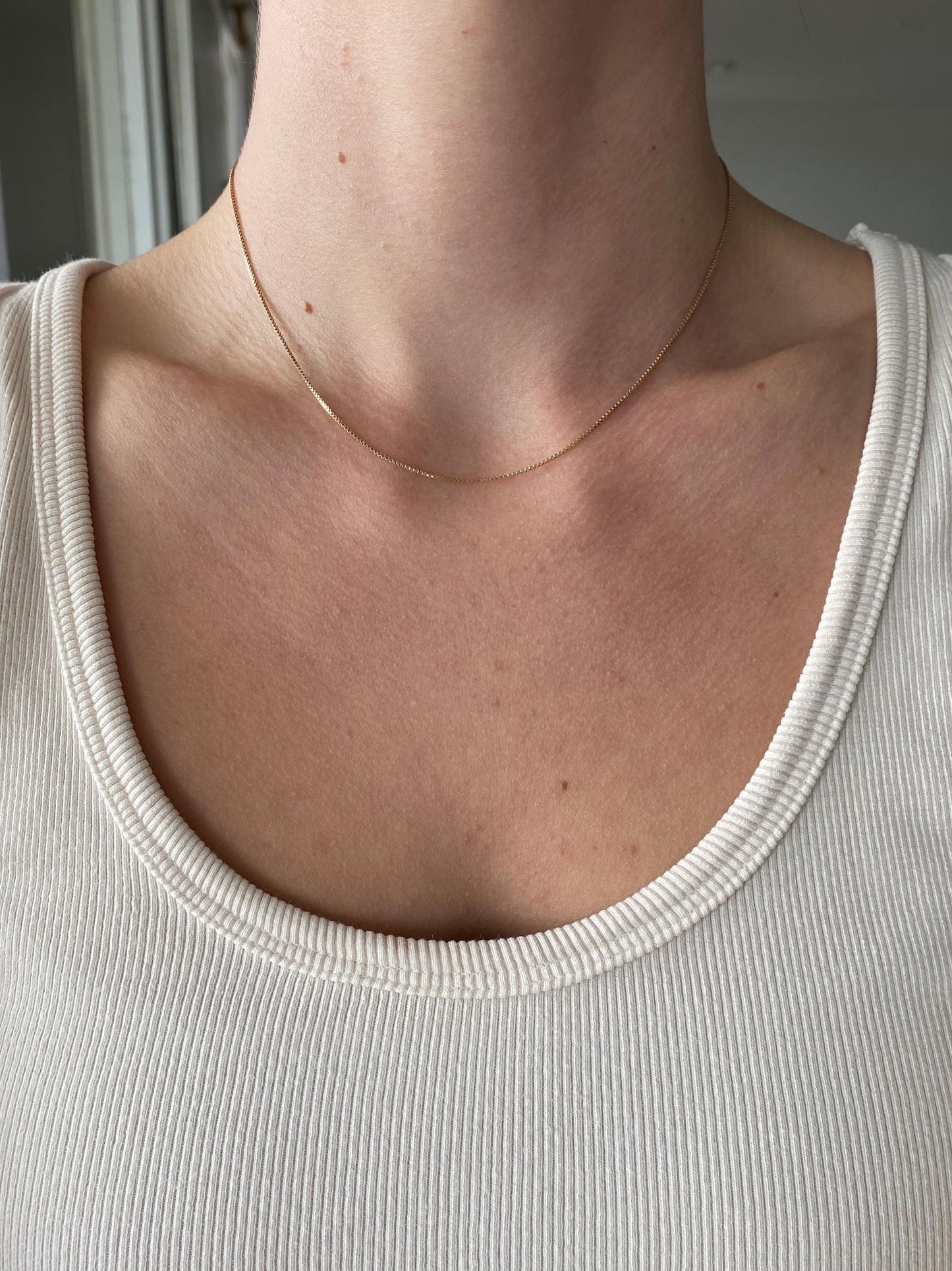 Vintage Solid 10k Yellow Gold Box Chain Necklace - 15.5 inches