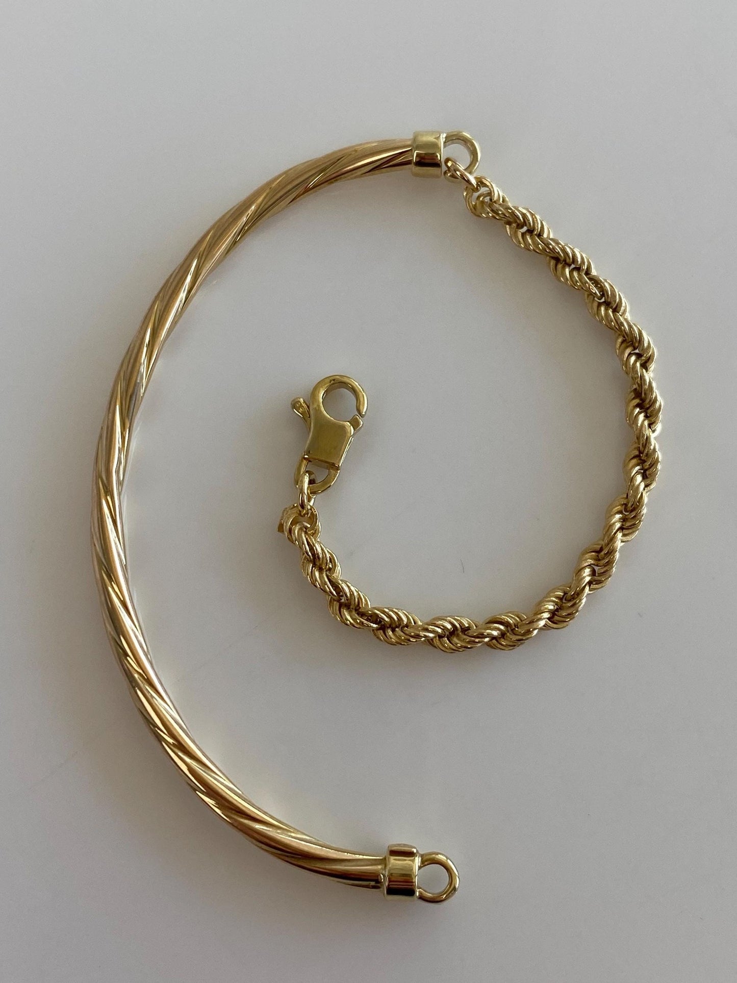 Vintage 14k Yellow Gold Twisted Tube Rope Chain Bracelet - 7 inches