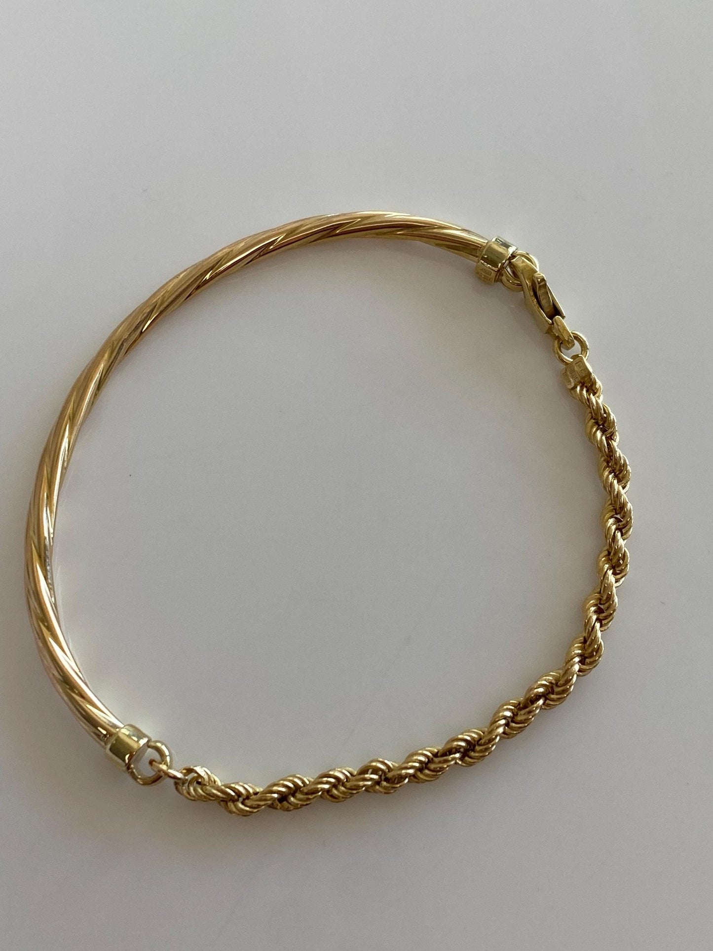 Vintage 14k Yellow Gold Twisted Tube Rope Chain Bracelet - 7 inches