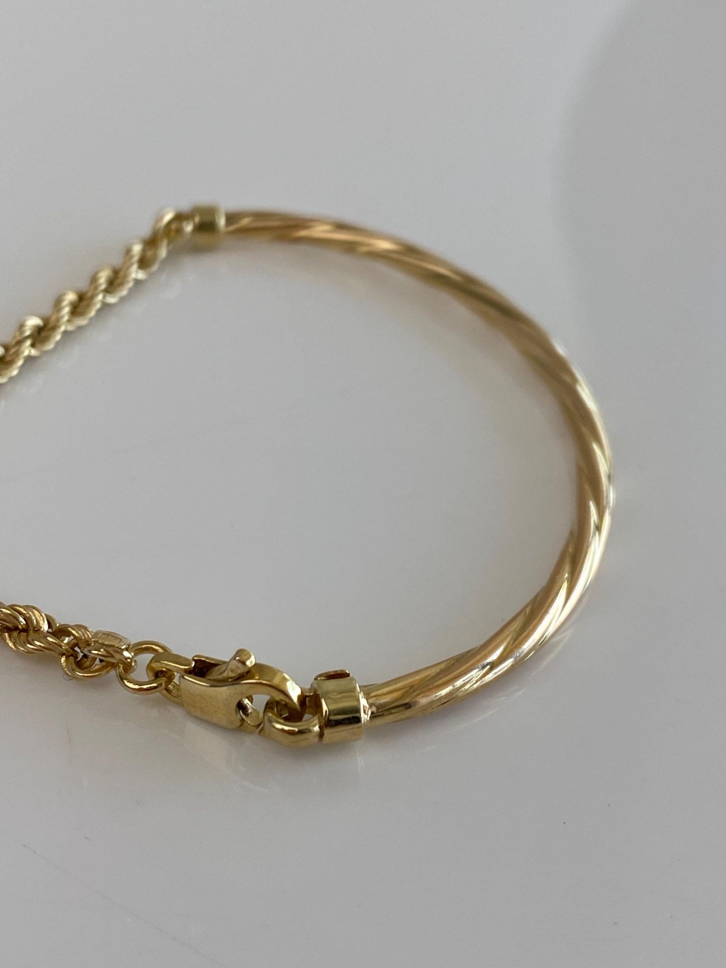 Vintage 14k Yellow Gold Twisted Tube Rope Chain Bracelet - 7 inches