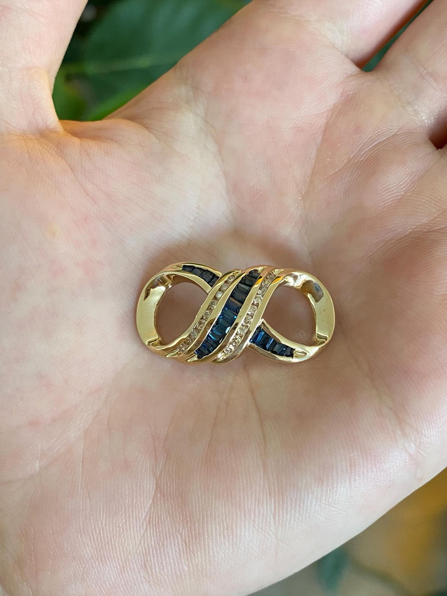 Solid 14k Yellow Gold Blue Sapphire Diamonds Twist Slide Charm