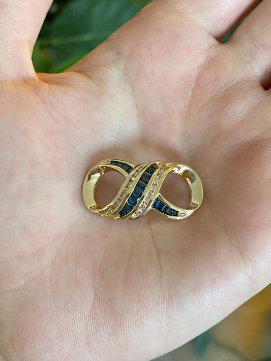 Solid 14k Yellow Gold Blue Sapphire Diamonds Twist Slide Charm