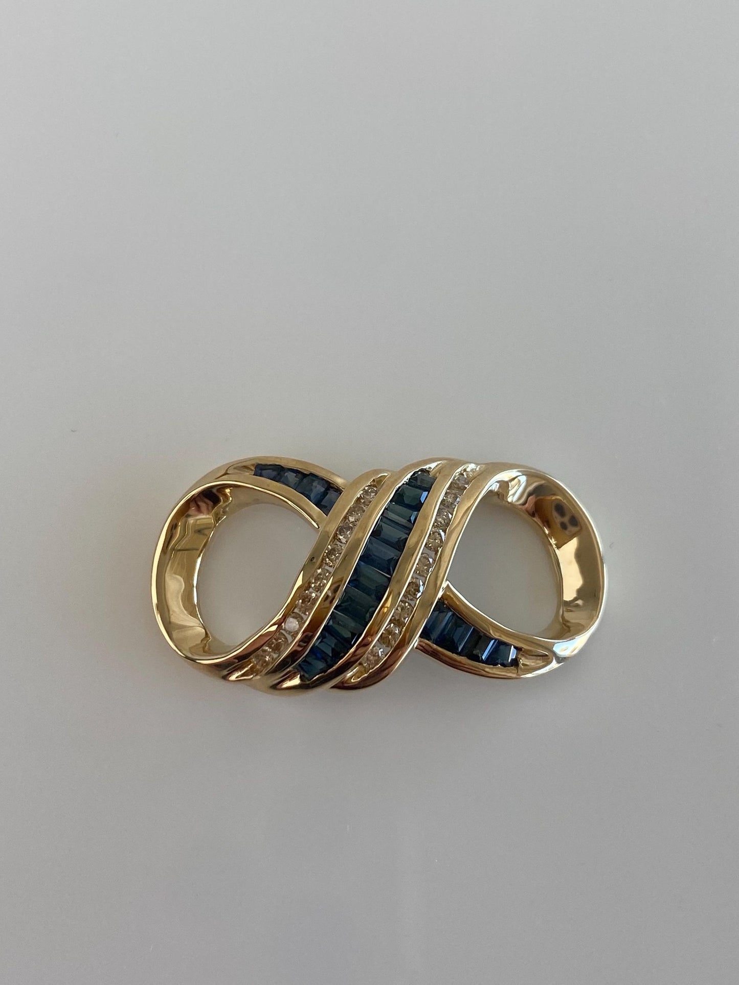 Solid 14k Yellow Gold Blue Sapphire Diamonds Twist Slide Charm