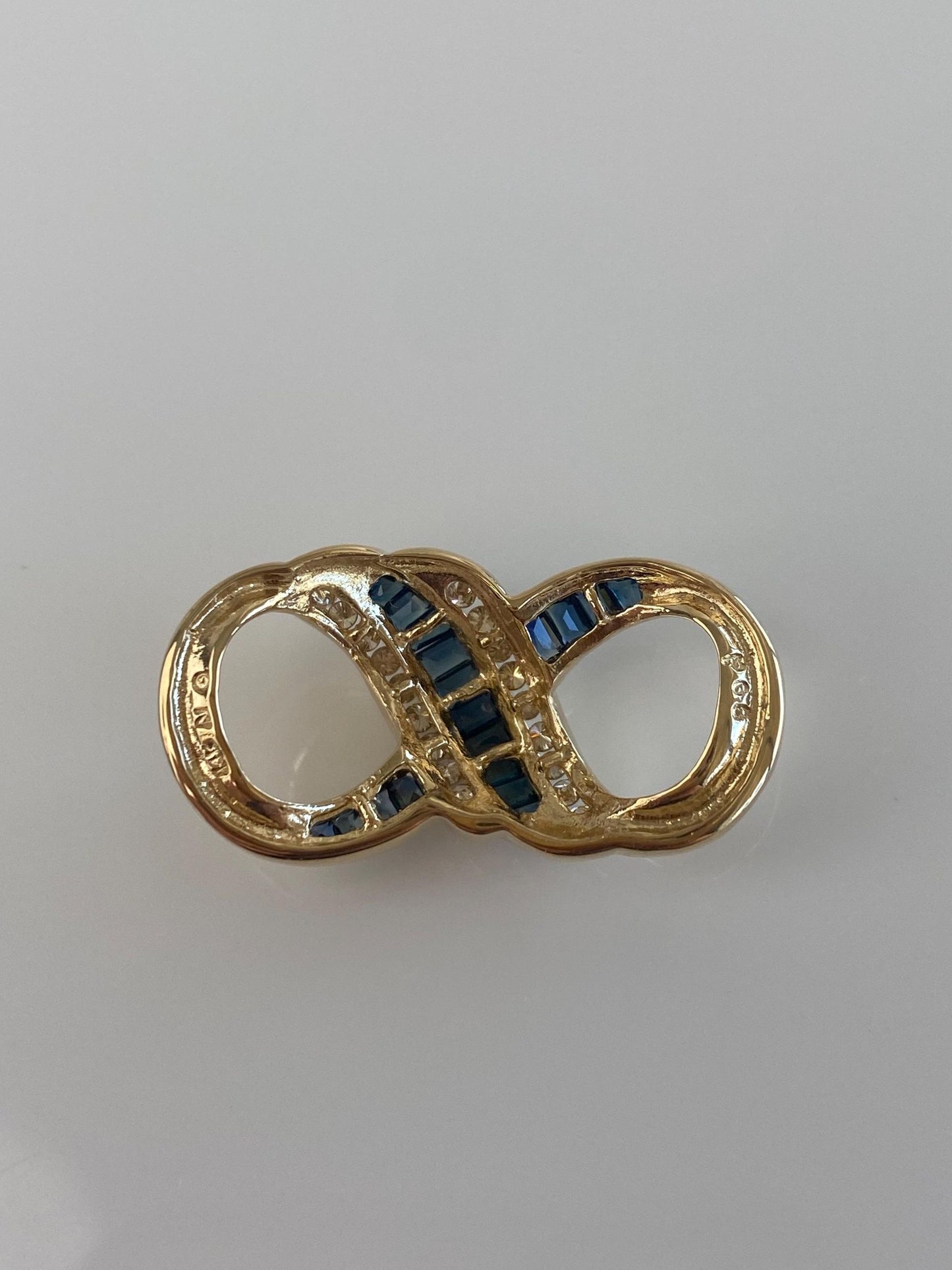 Solid 14k Yellow Gold Blue Sapphire Diamonds Twist Slide Charm