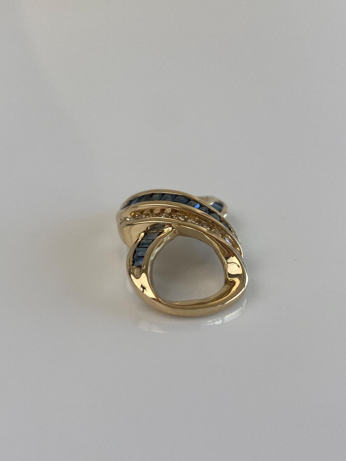 Solid 14k Yellow Gold Blue Sapphire Diamonds Twist Slide Charm