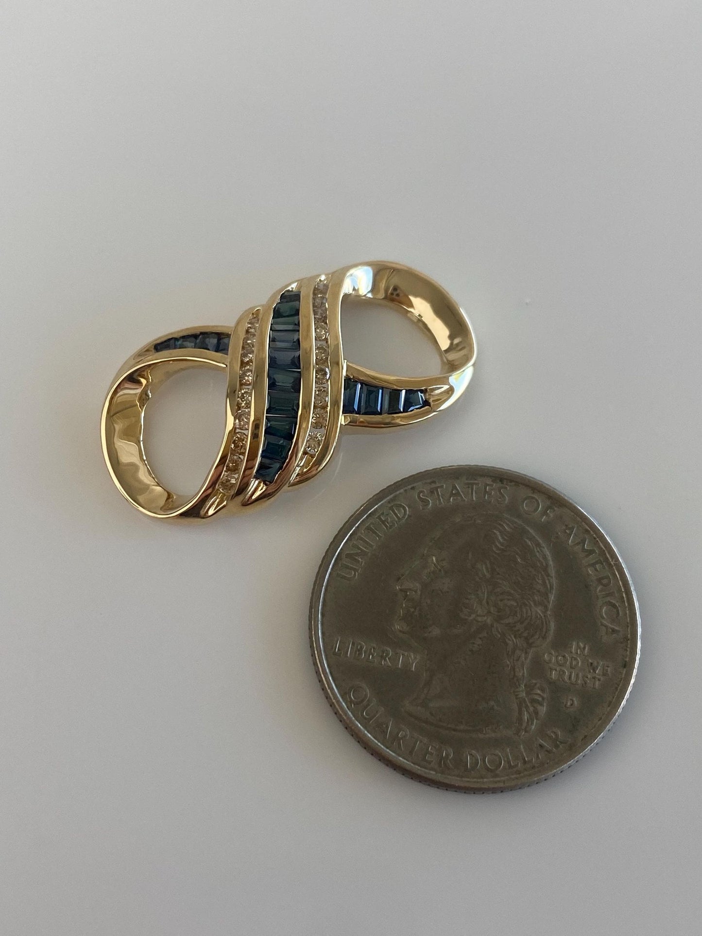 Solid 14k Yellow Gold Blue Sapphire Diamonds Twist Slide Charm