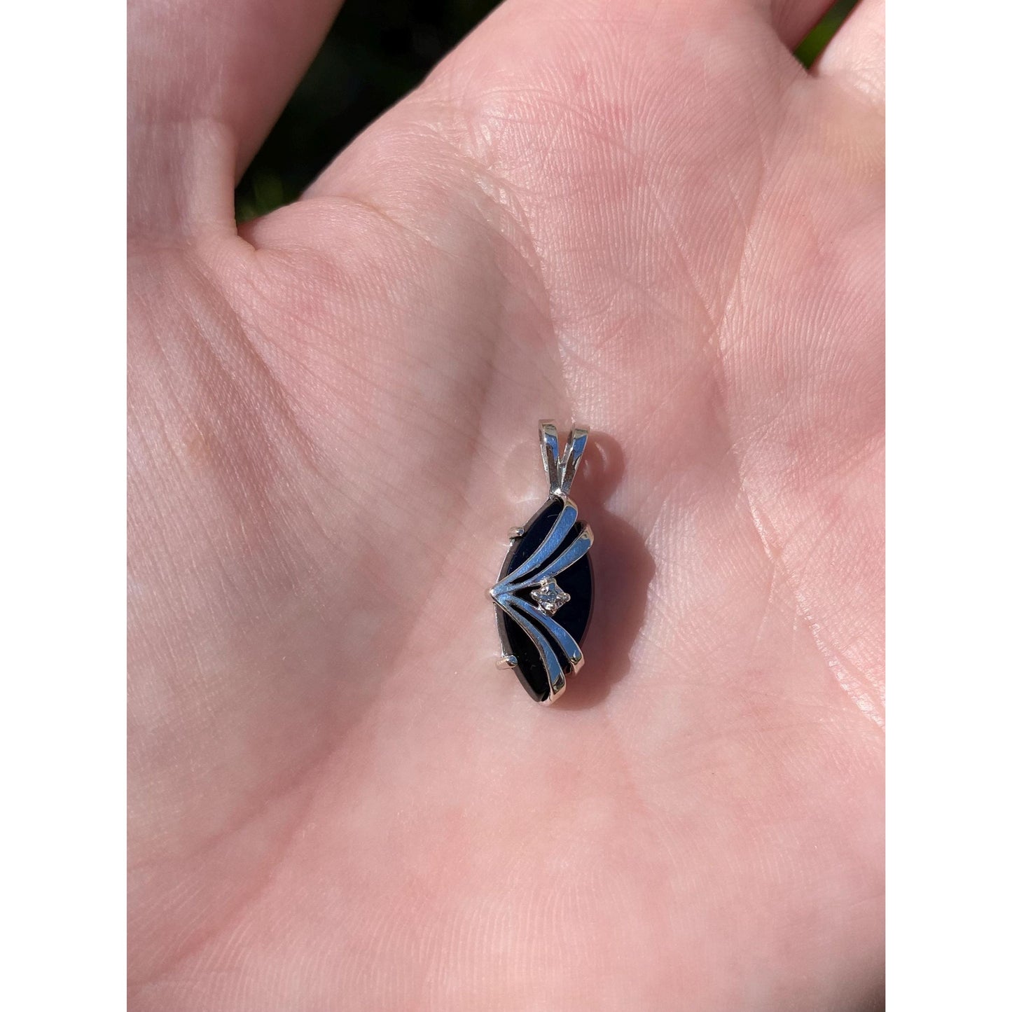 Solid 10k White Gold Clear Sapphire Onyx Charm