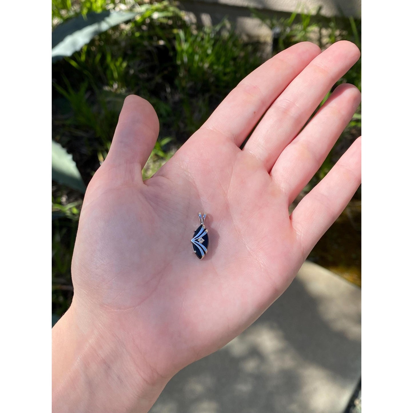 Solid 10k White Gold Clear Sapphire Onyx Charm