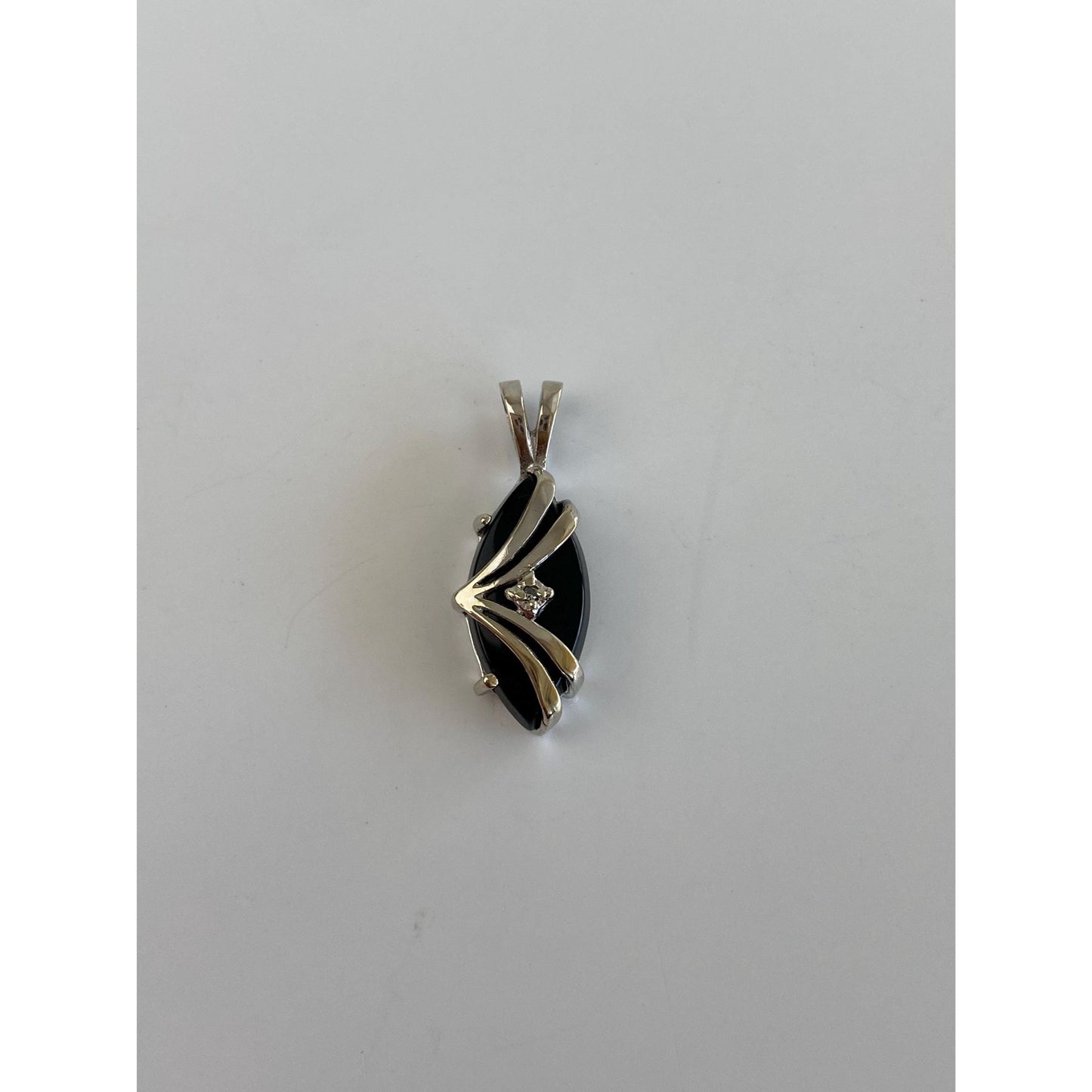 Solid 10k White Gold Clear Sapphire Onyx Charm