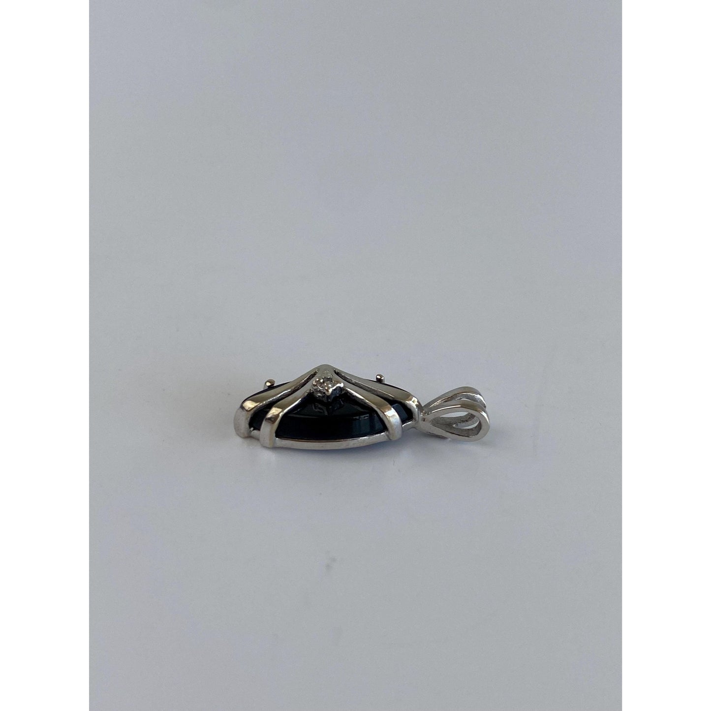 Solid 10k White Gold Clear Sapphire Onyx Charm