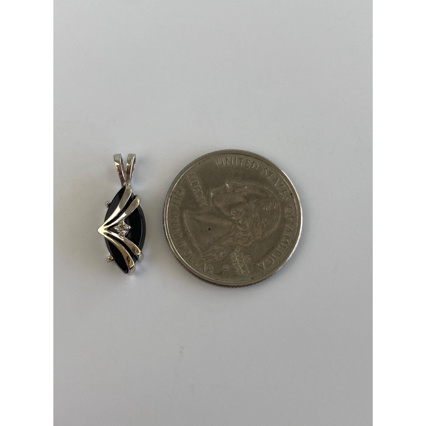 Solid 10k White Gold Clear Sapphire Onyx Charm