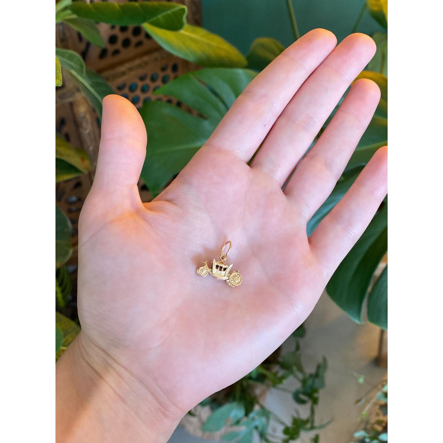 Vintage Solid 14k Yellow Gold Carriage Charm